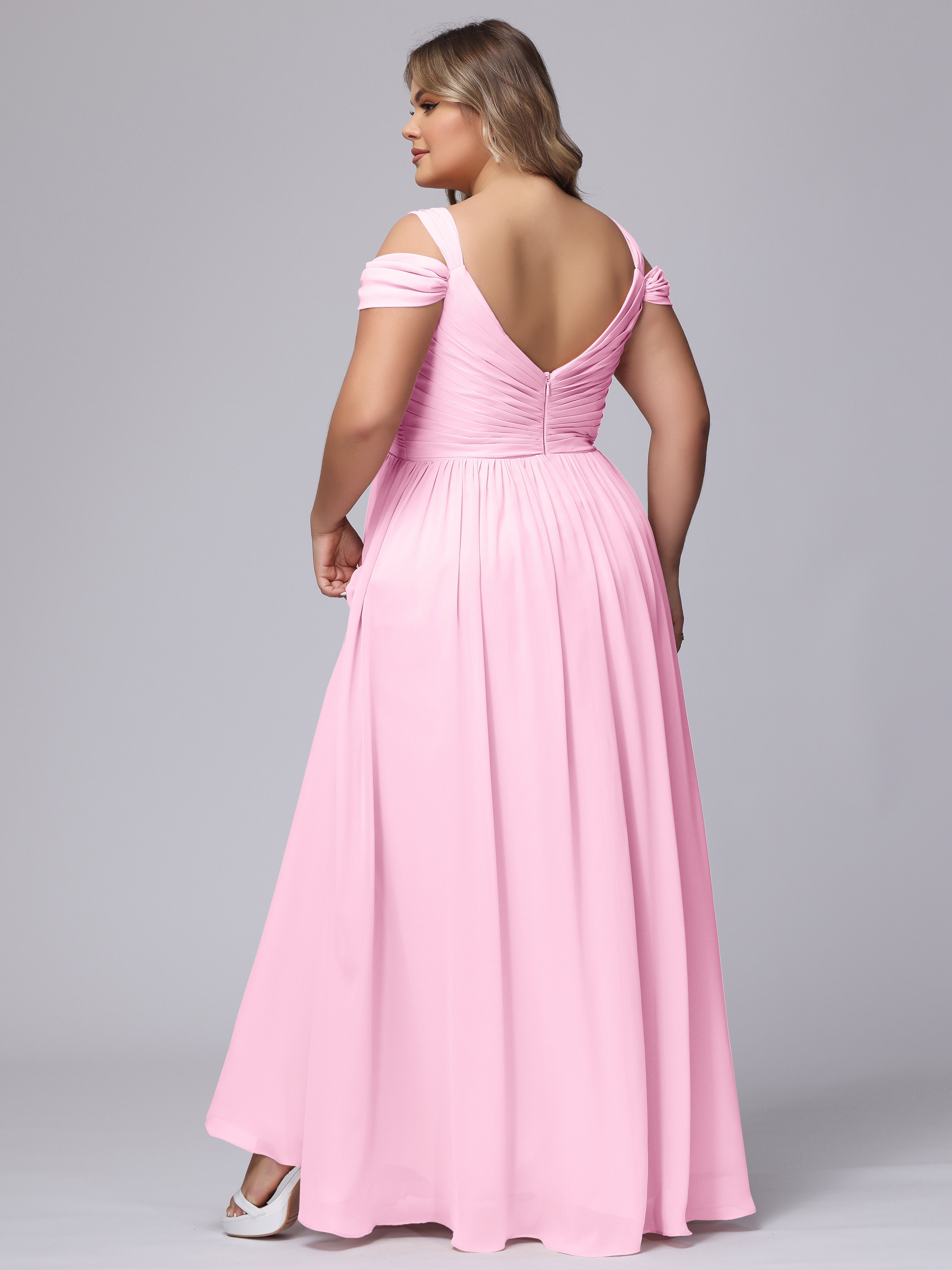 Robe Demoiselle D Honneur Rose Bonbon Fendue Col V Dos En V Mousseline Robes Demoiselle D'Honneur Grande Taille