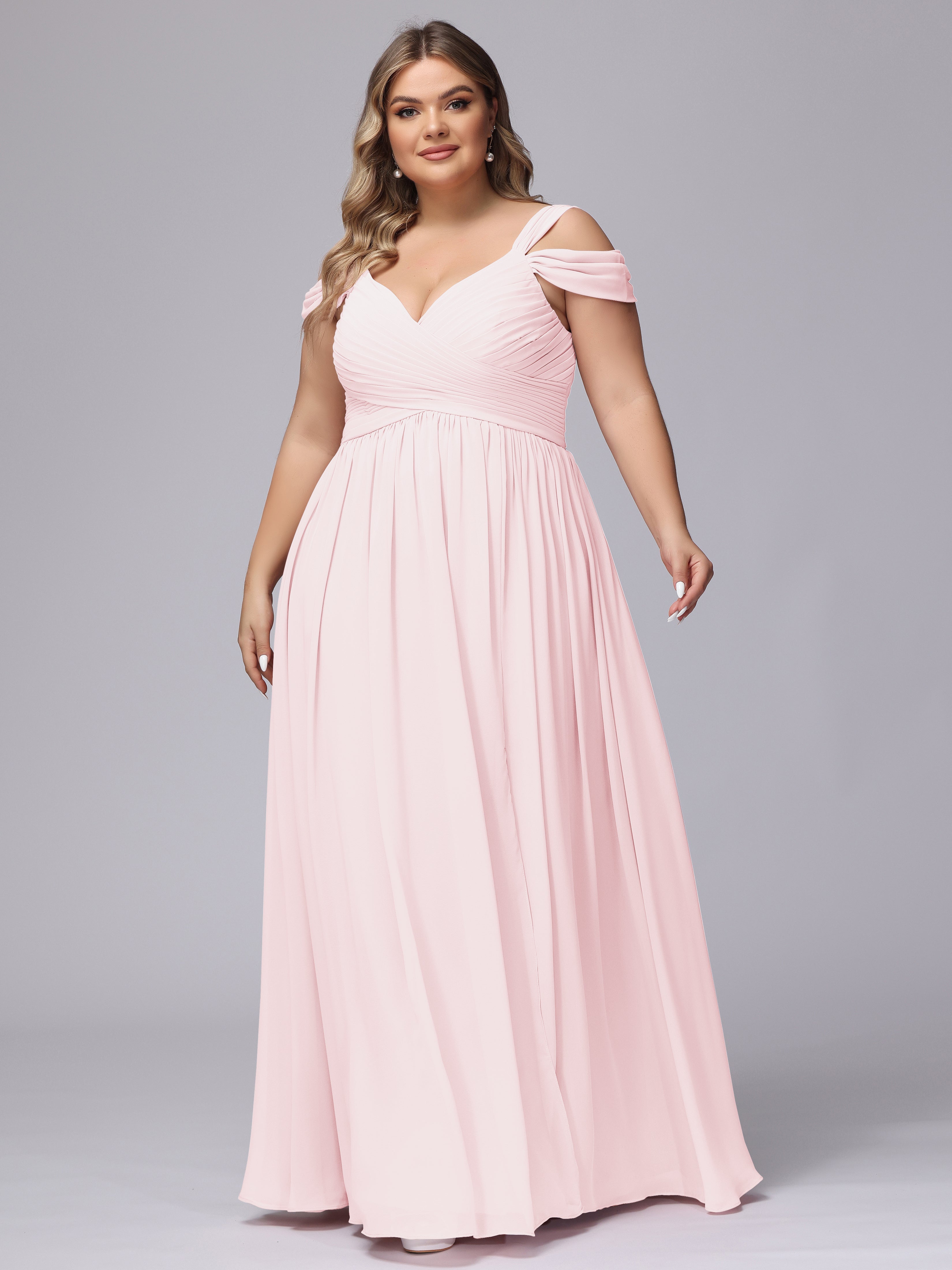 Robe Demoiselles D Honneur Rose Pale Fendue Col V Dos En V Mousseline Robes Demoiselle D'Honneur Grande Taille