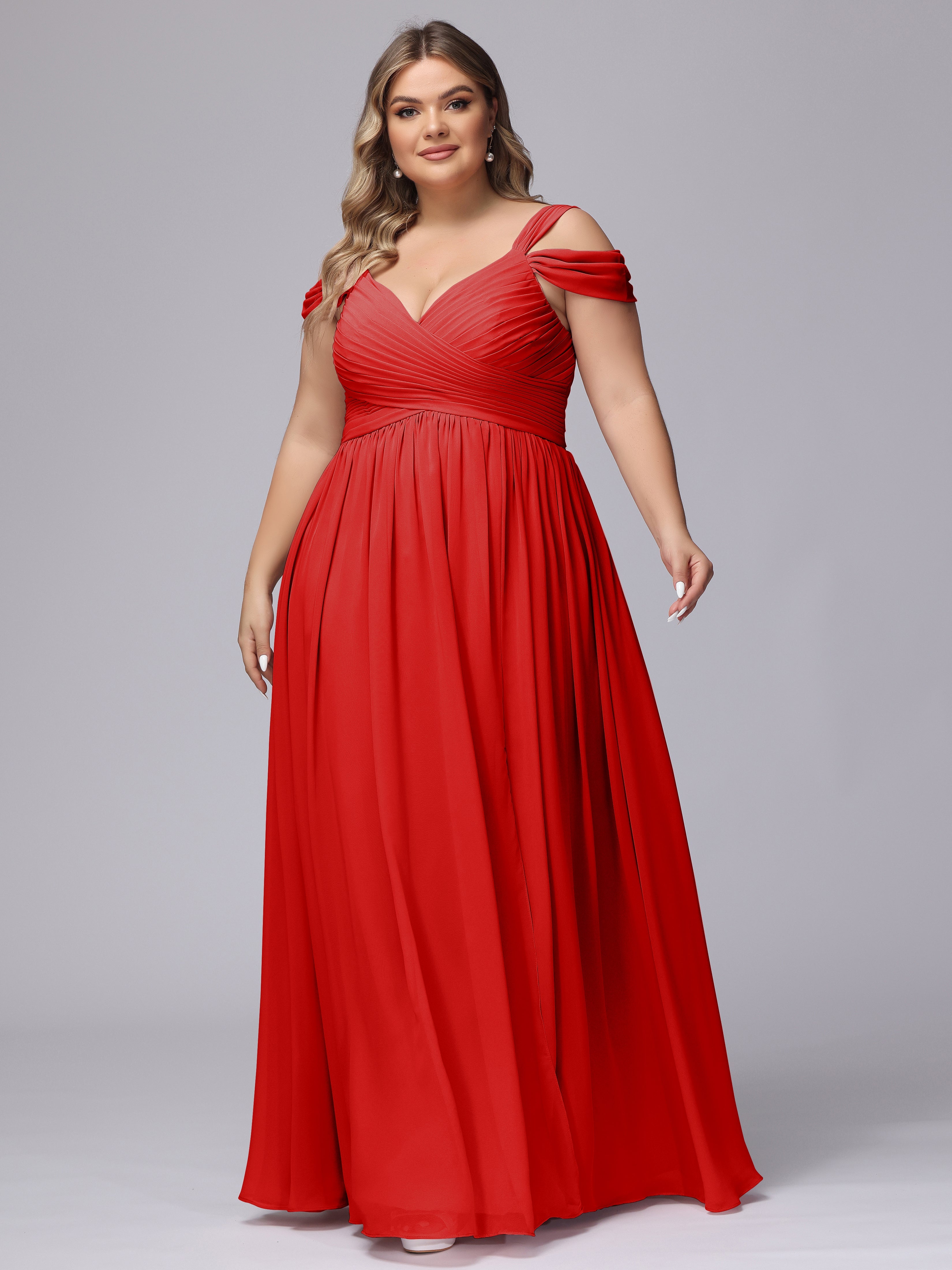 Demoiselle D Honneur Rouge Fendue Col V Dos En V Mousseline Robes Demoiselle D'Honneur Grande Taille