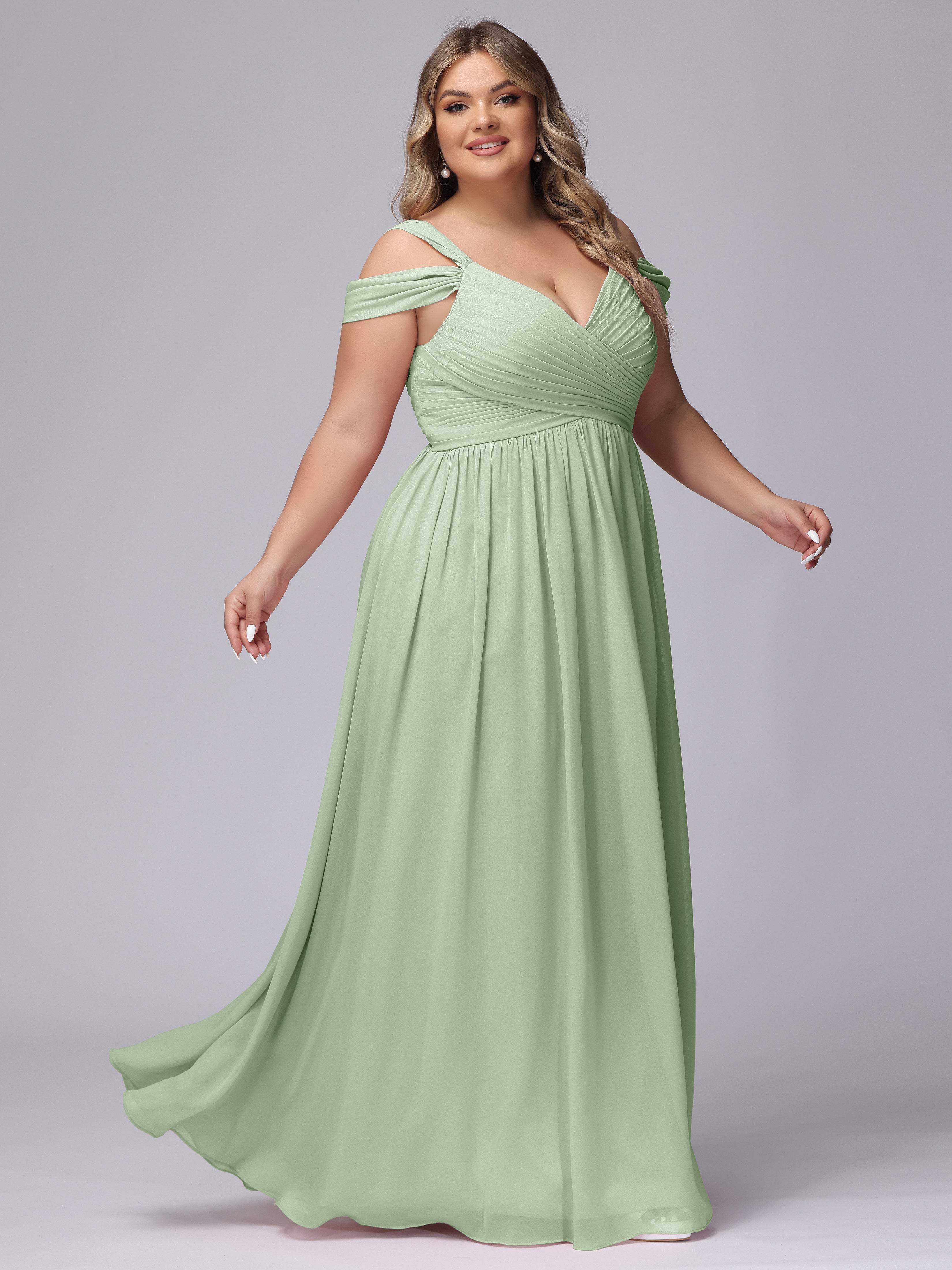 Robe Demoiselle D Honneur Sauge Poudrée Fendue Col V Dos En V Mousseline Robes Demoiselle D'Honneur Grande Taille