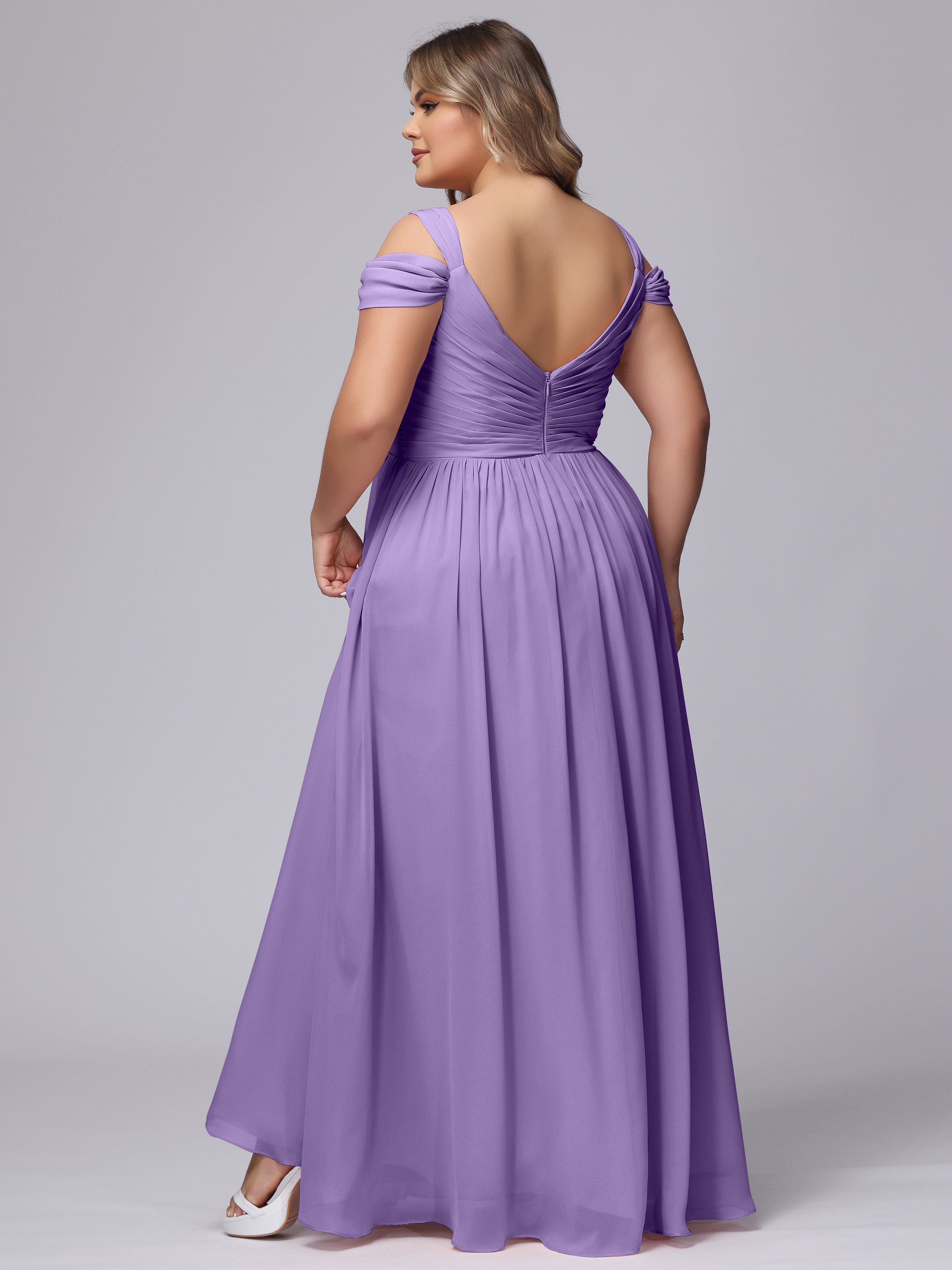 Robes De Demoiselle D'Honneur Tahiti Fendue Col V Dos En V Mousseline Robes Demoiselle D'Honneur Grande Taille