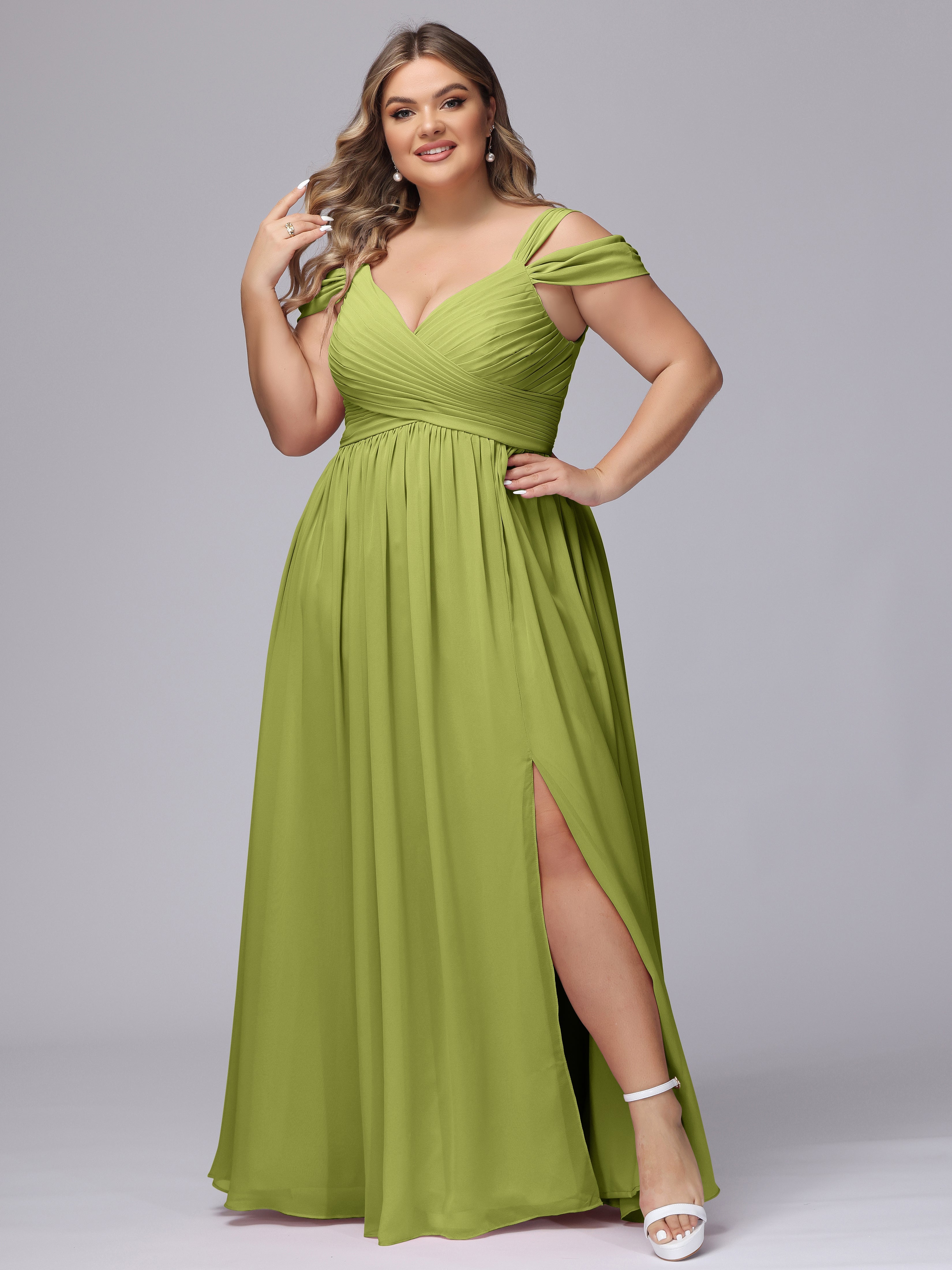 Robes De Demoiselle D'Honneur Trèfle Fendue Col V Dos En V Mousseline Robes Demoiselle D'Honneur Grande Taille