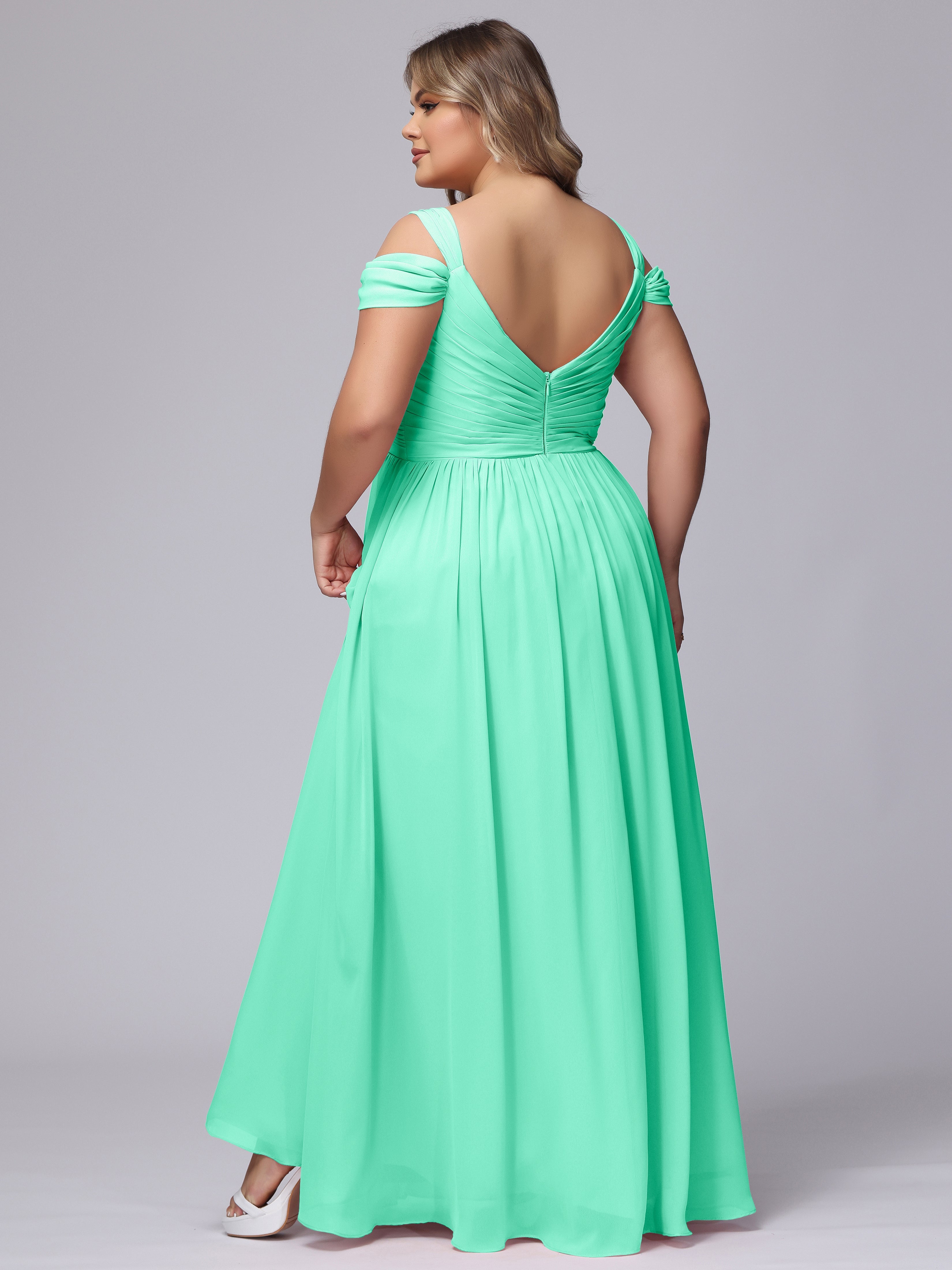 Robes De Demoiselle D'Honneur Turquoise Fendue Col V Dos En V Mousseline Robes Demoiselle D'Honneur Grande Taille