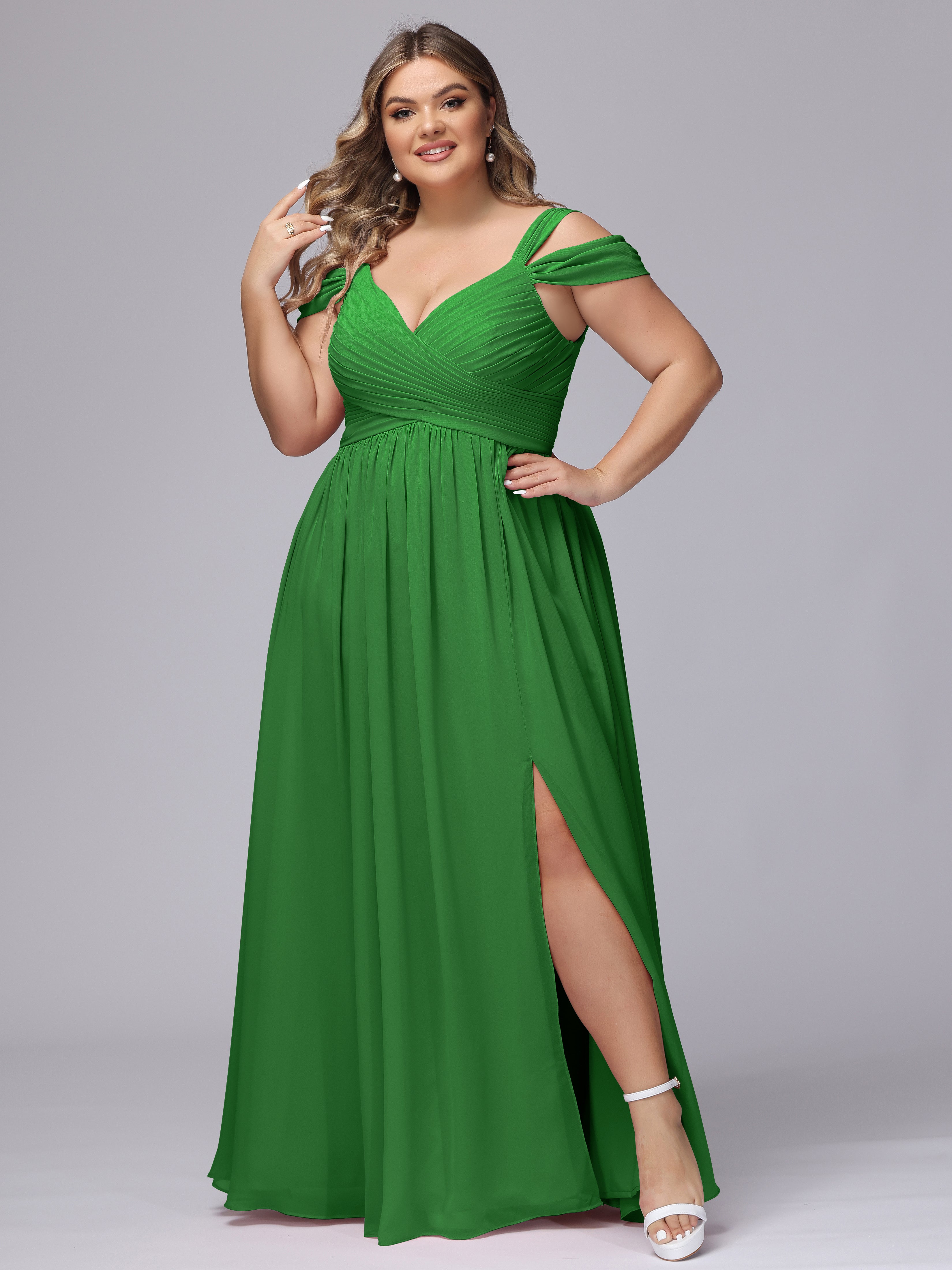 Demoiselle D Honneur Vert Fendue Col V Dos En V Mousseline Robes Demoiselle D'Honneur Grande Taille