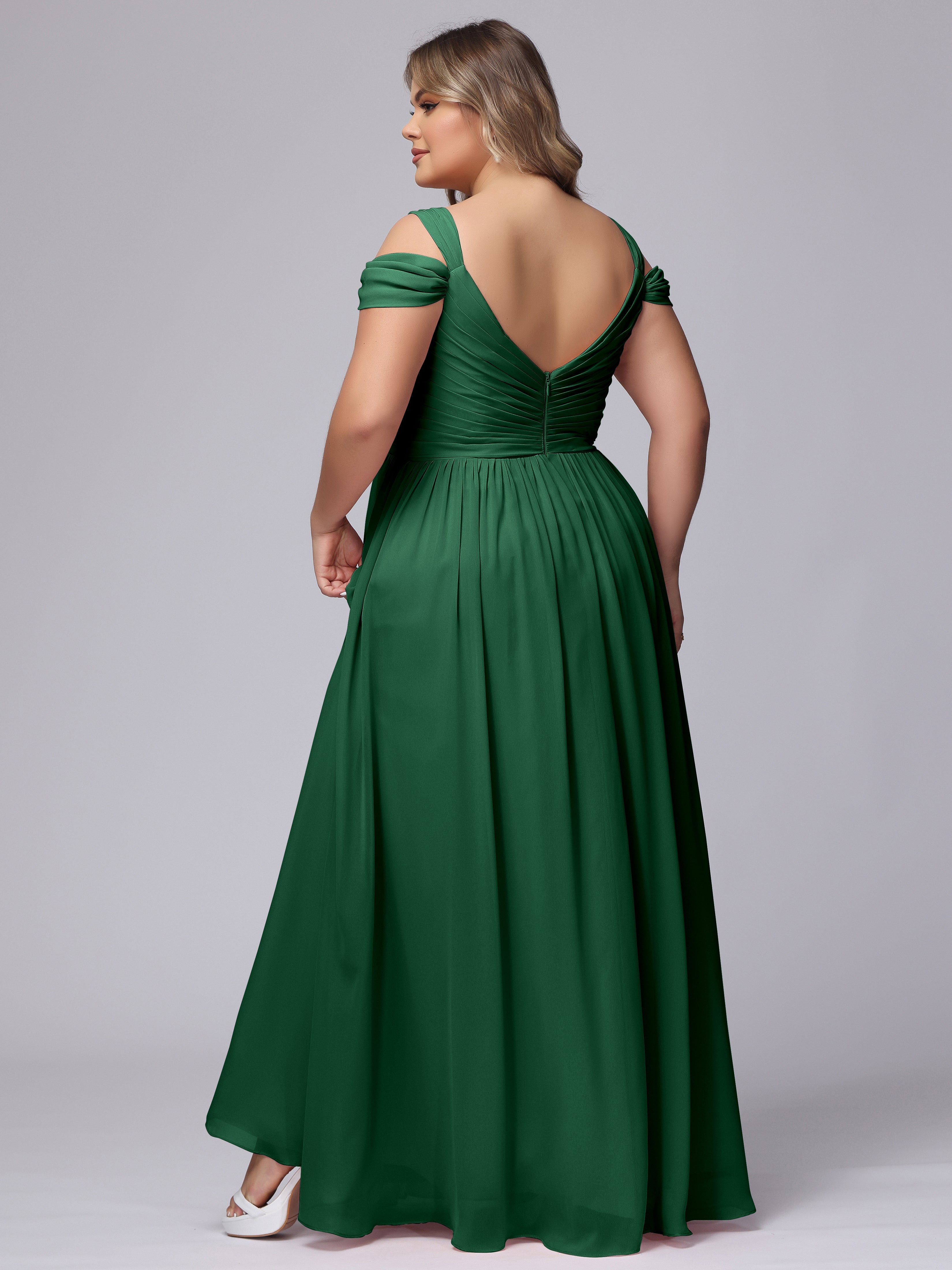Robes De Demoiselle D'Honneur Vert Foncé Fendue Col V Dos En V Mousseline Robes Demoiselle D'Honneur Grande Taille
