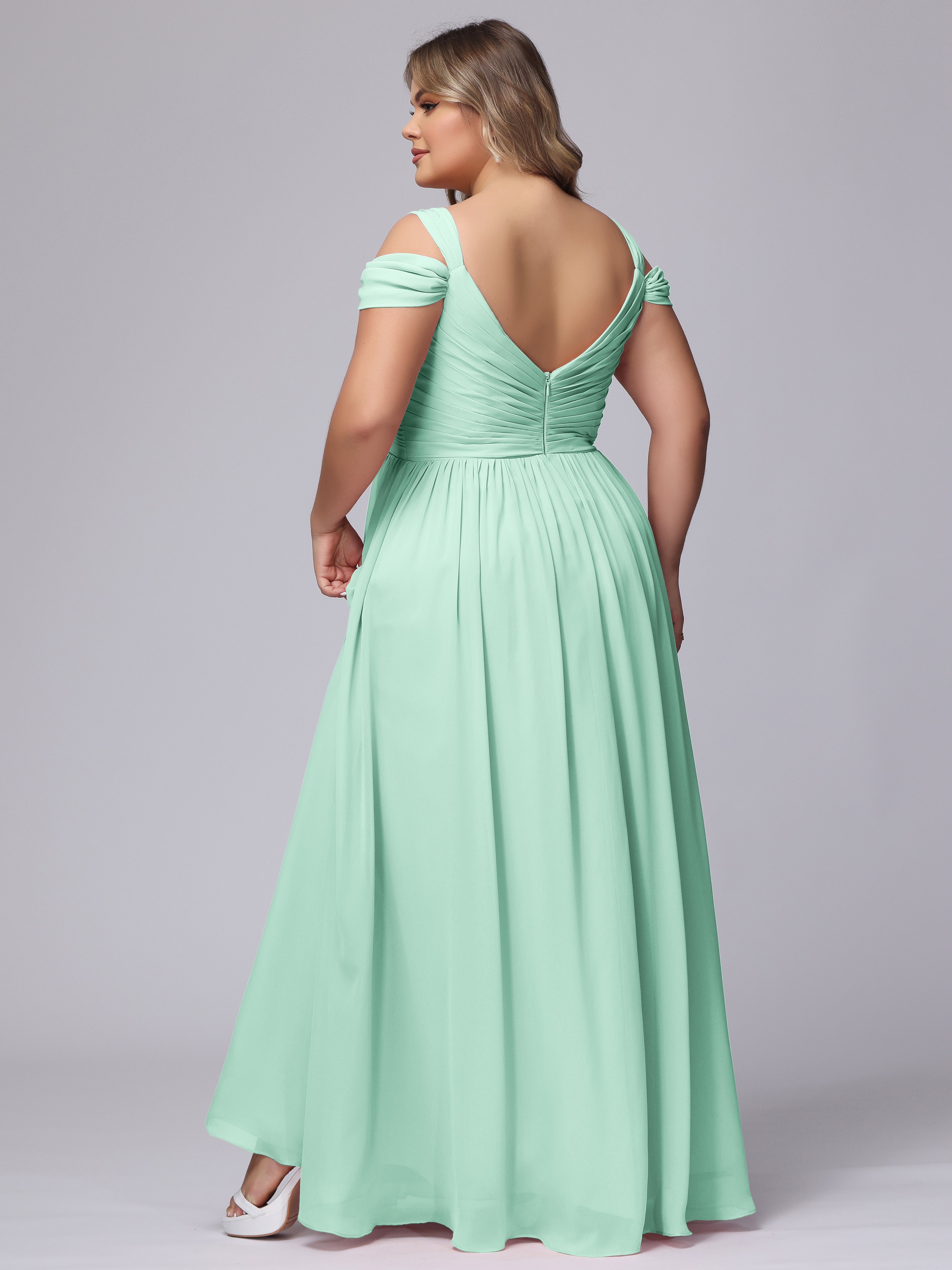 Robe Demoiselle D Honneur Vert Menthe Fendue Col V Dos En V Mousseline Robes Demoiselle D'Honneur Grande Taille