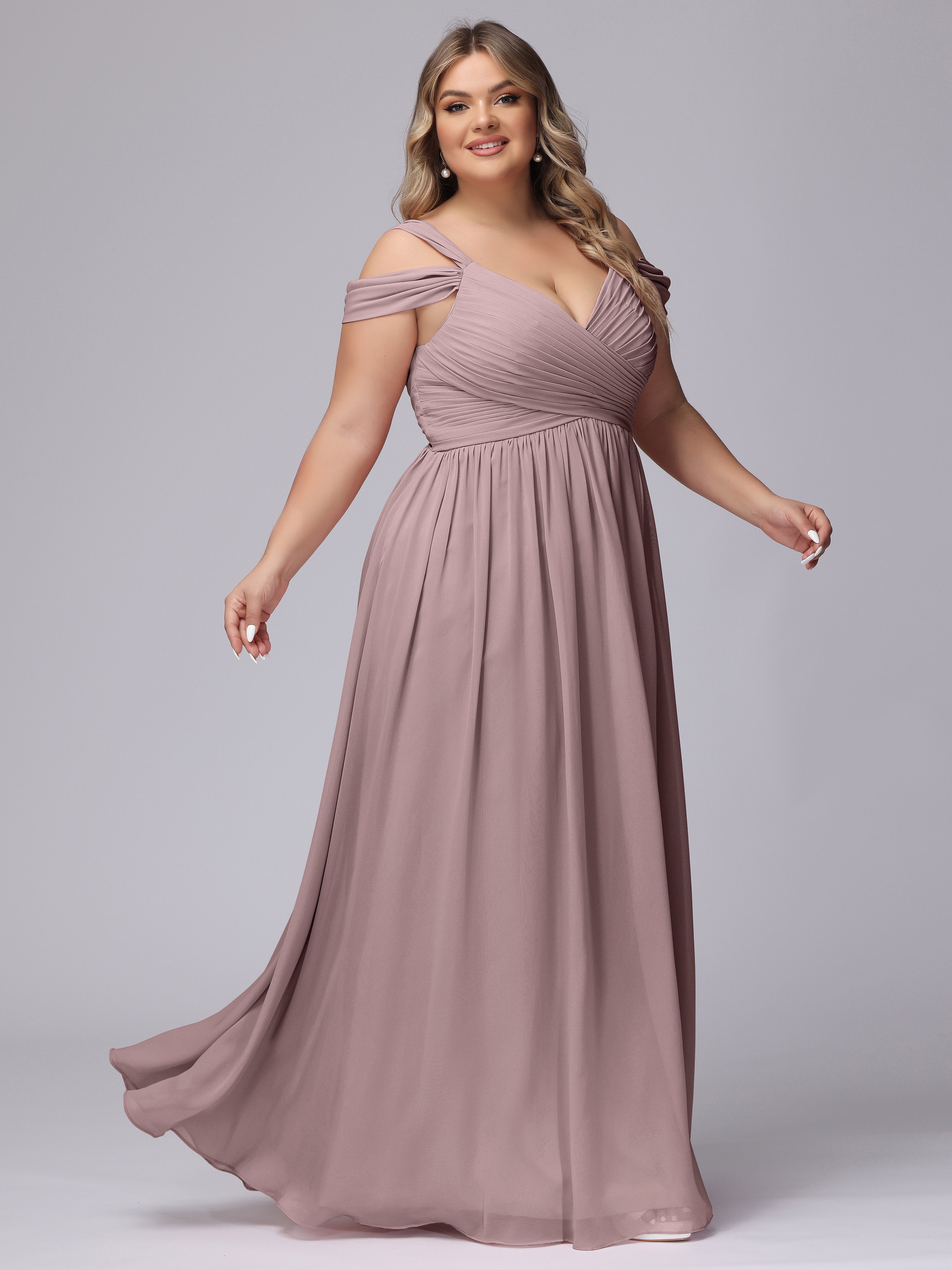 Robes De Demoiselle D'Honneur Mauve Foncé Fendue Col V Dos En V Mousseline Robes Demoiselle D'Honneur Grande Taille