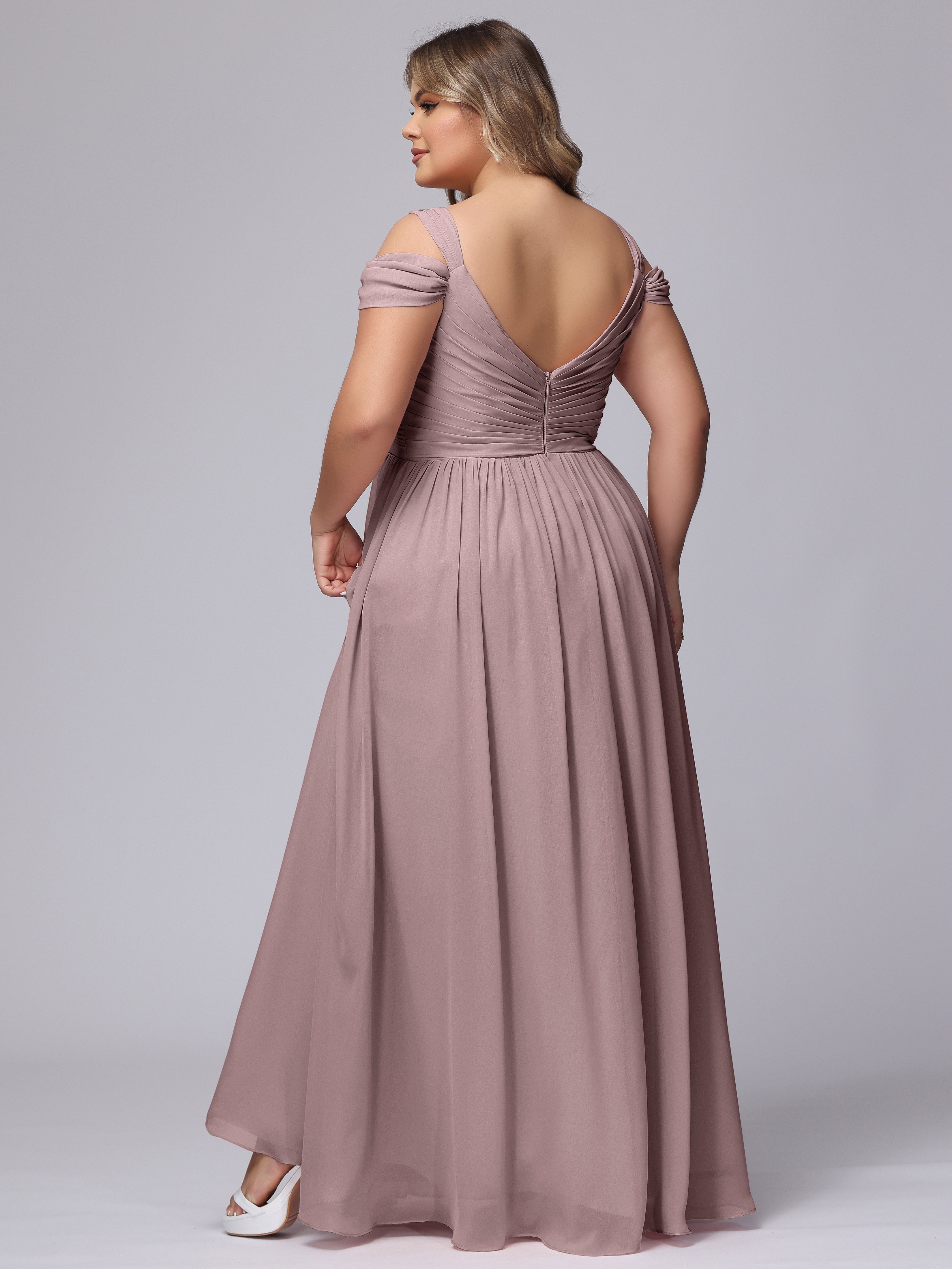 Robes De Demoiselle D'Honneur Mauve Foncé Fendue Col V Dos En V Mousseline Robes Demoiselle D'Honneur Grande Taille