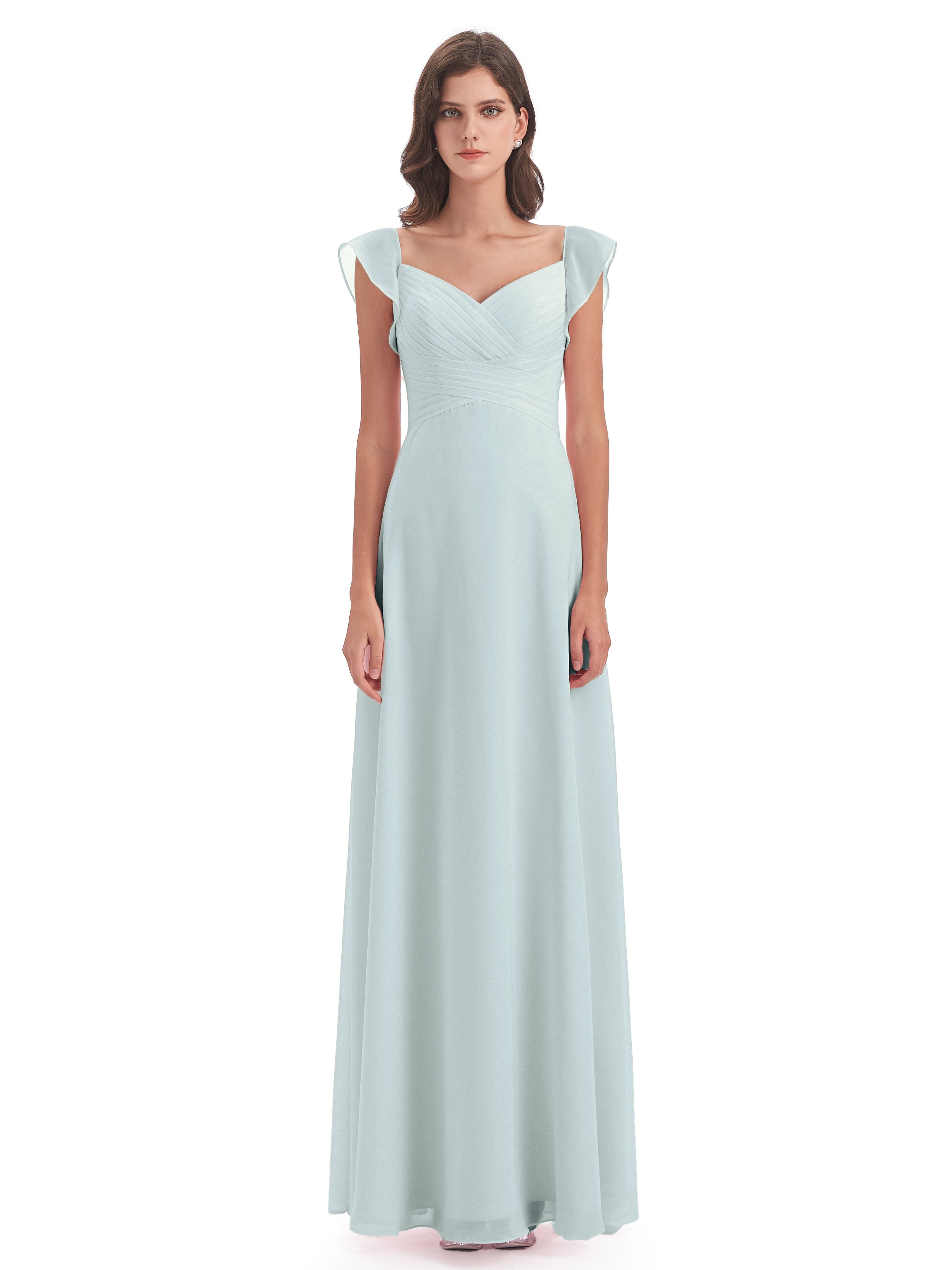 Robes De Demoiselle D'Honneur Celadon Fendue Col V Dos En V Mousseline Robes Demoiselle D'Honneur Grande Taille