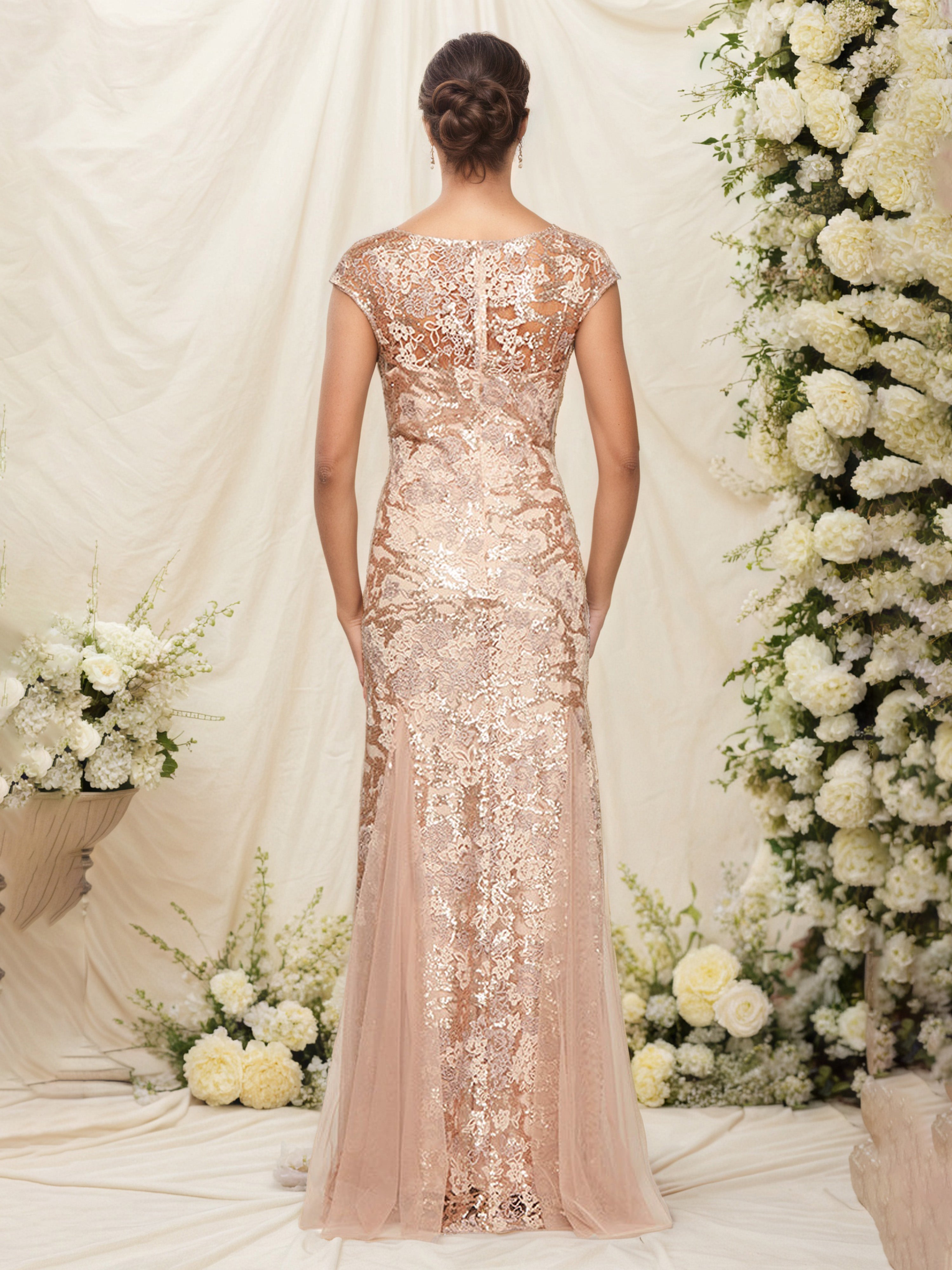 Robe Mère de la Mariée CHAMPAGNE Fourreau/Colonne Col en V Manchette Brodée avec Châle