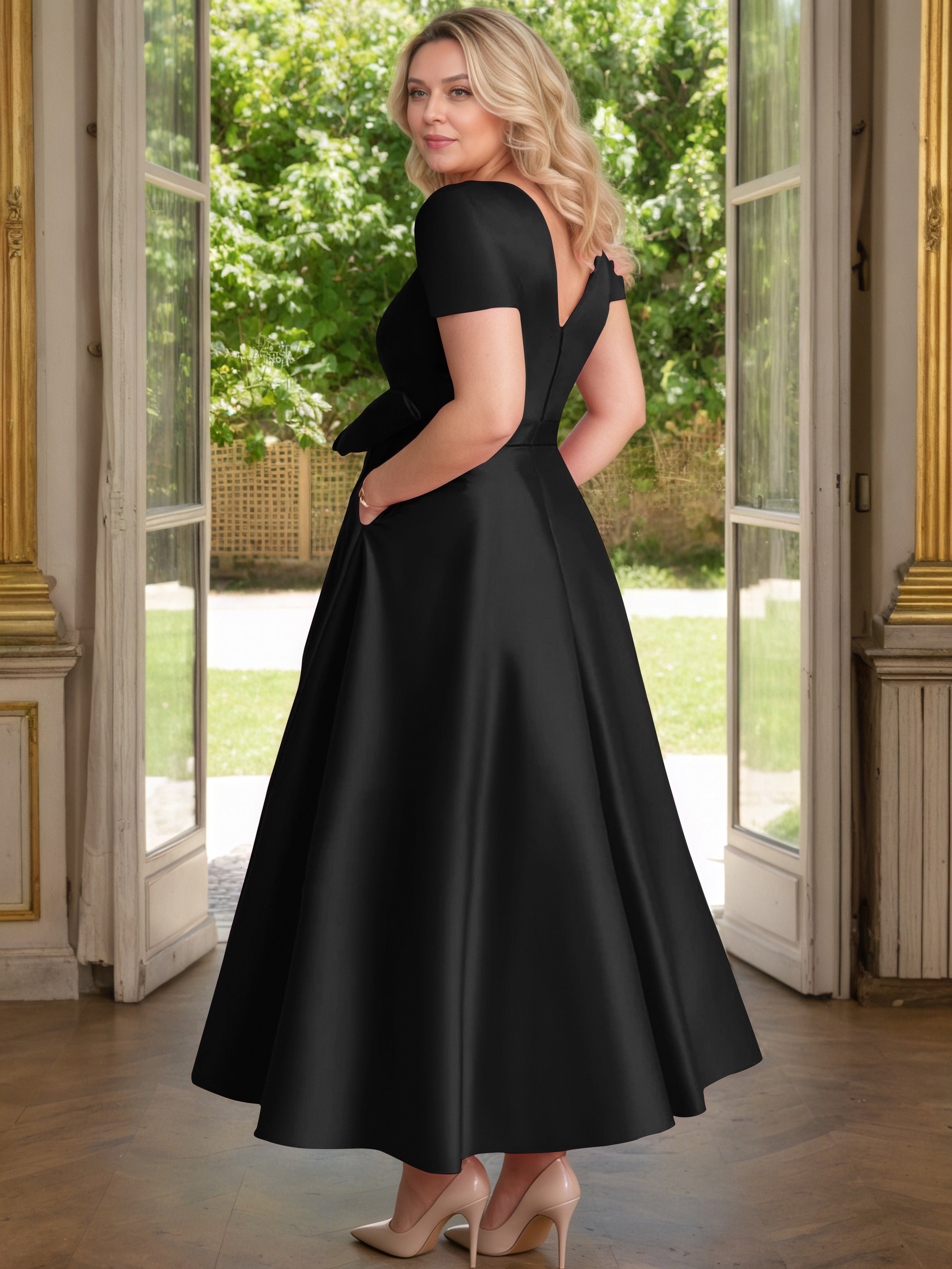 Cicinia Noir Cicinia Robe Grande Taille Mère De La Mariée Longue A-Line En Satin Perlé Décolleté En V Longueur Cheville
