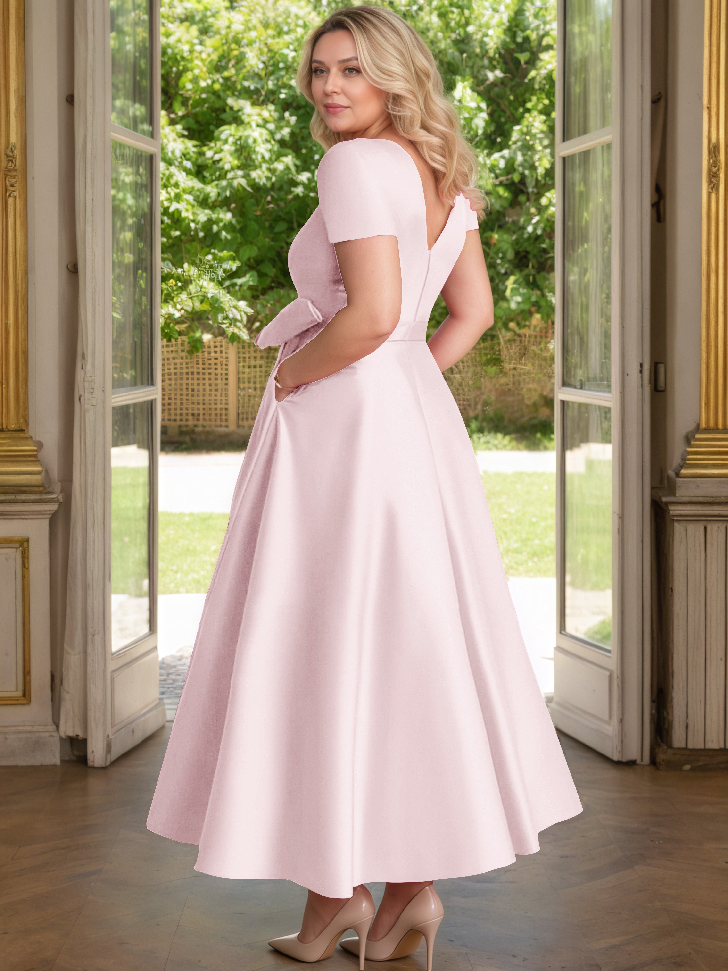 Cicinia Rose Pâle Cicinia Robe Grande Taille Mère De La Mariée Longue A-Line En Satin Perlé Décolleté En V Longueur Cheville