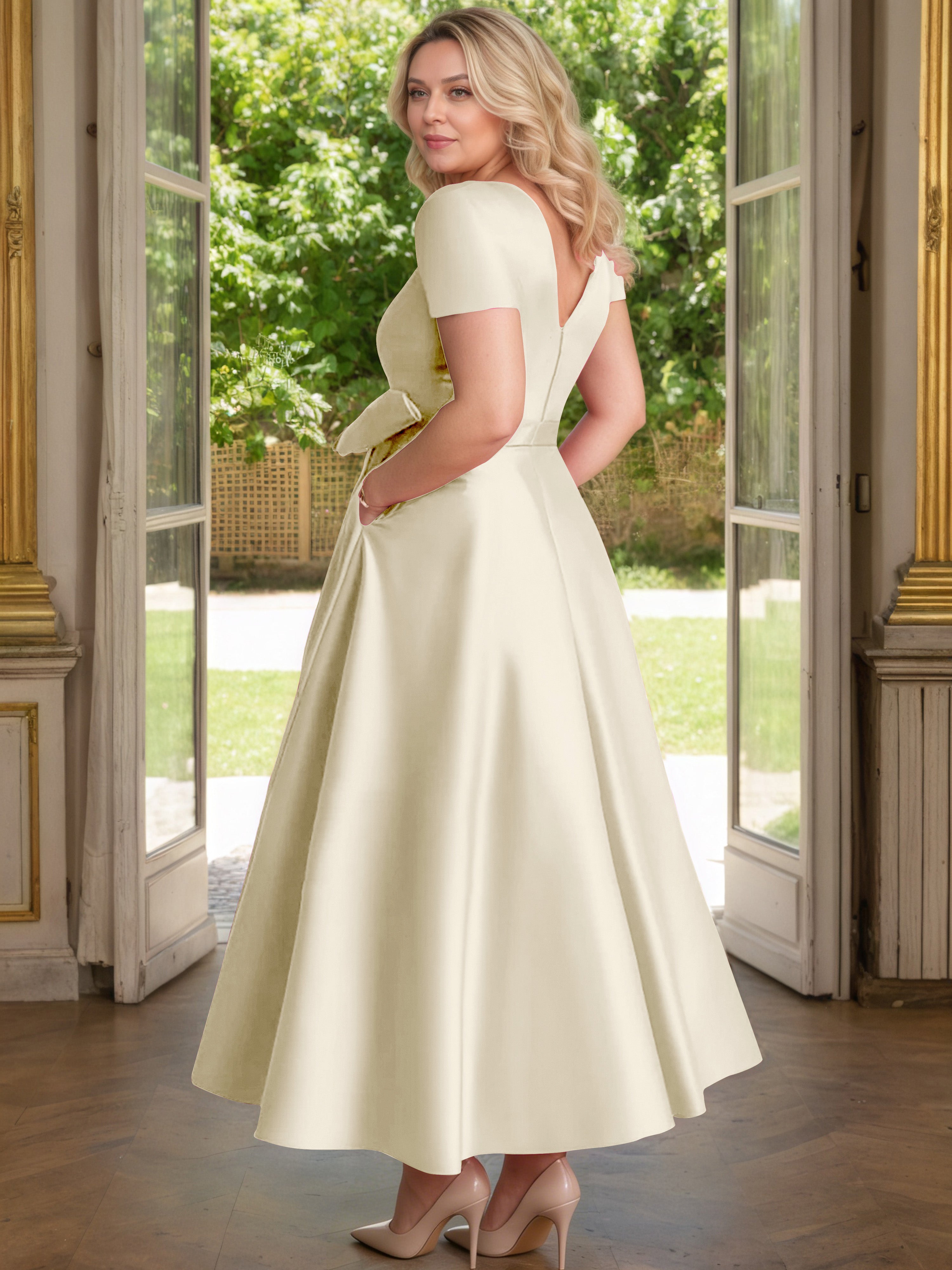 Cicinia Champagne Cicinia Robe Grande Taille Mère De La Mariée Longue A-Line En Satin Perlé Décolleté En V Longueur Cheville