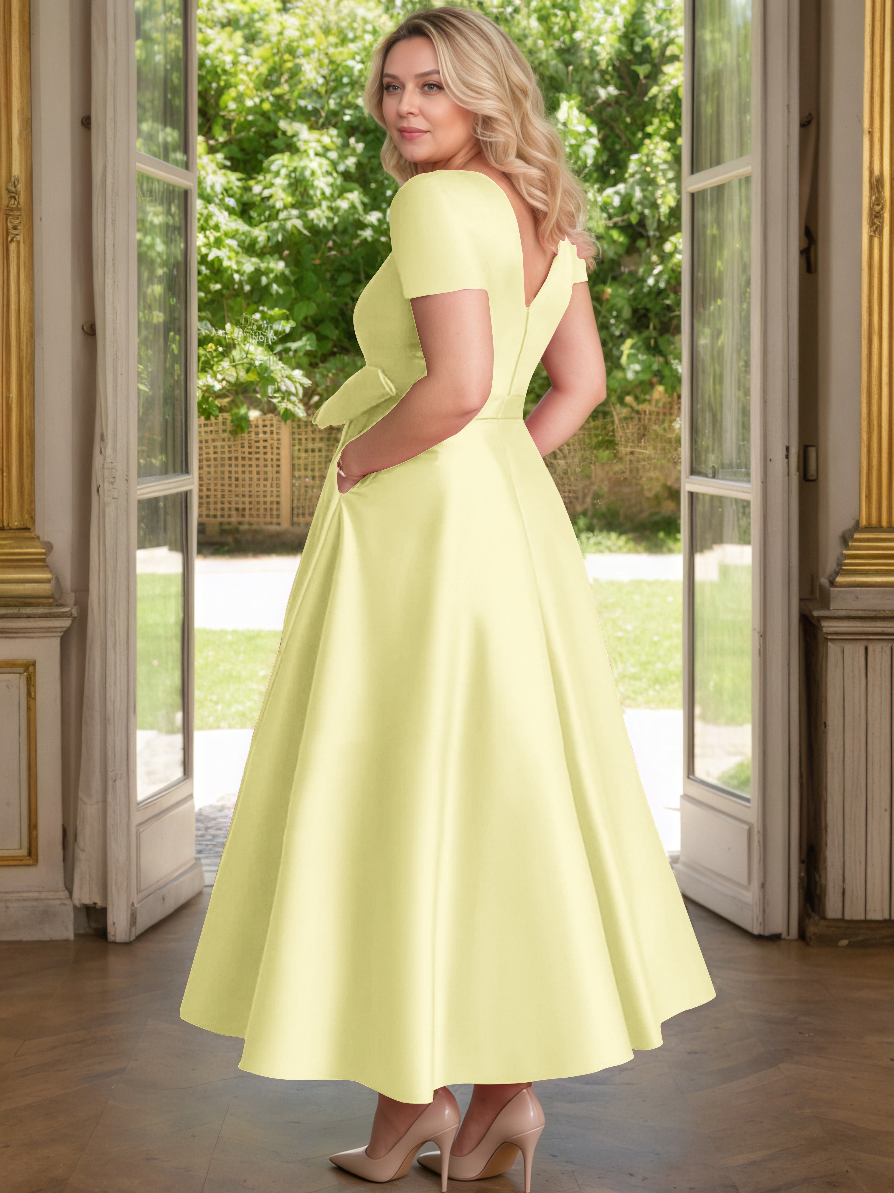 Cicinia Jonquille Cicinia Robe Grande Taille Mère De La Mariée Longue A-Line En Satin Perlé Décolleté En V Longueur Cheville