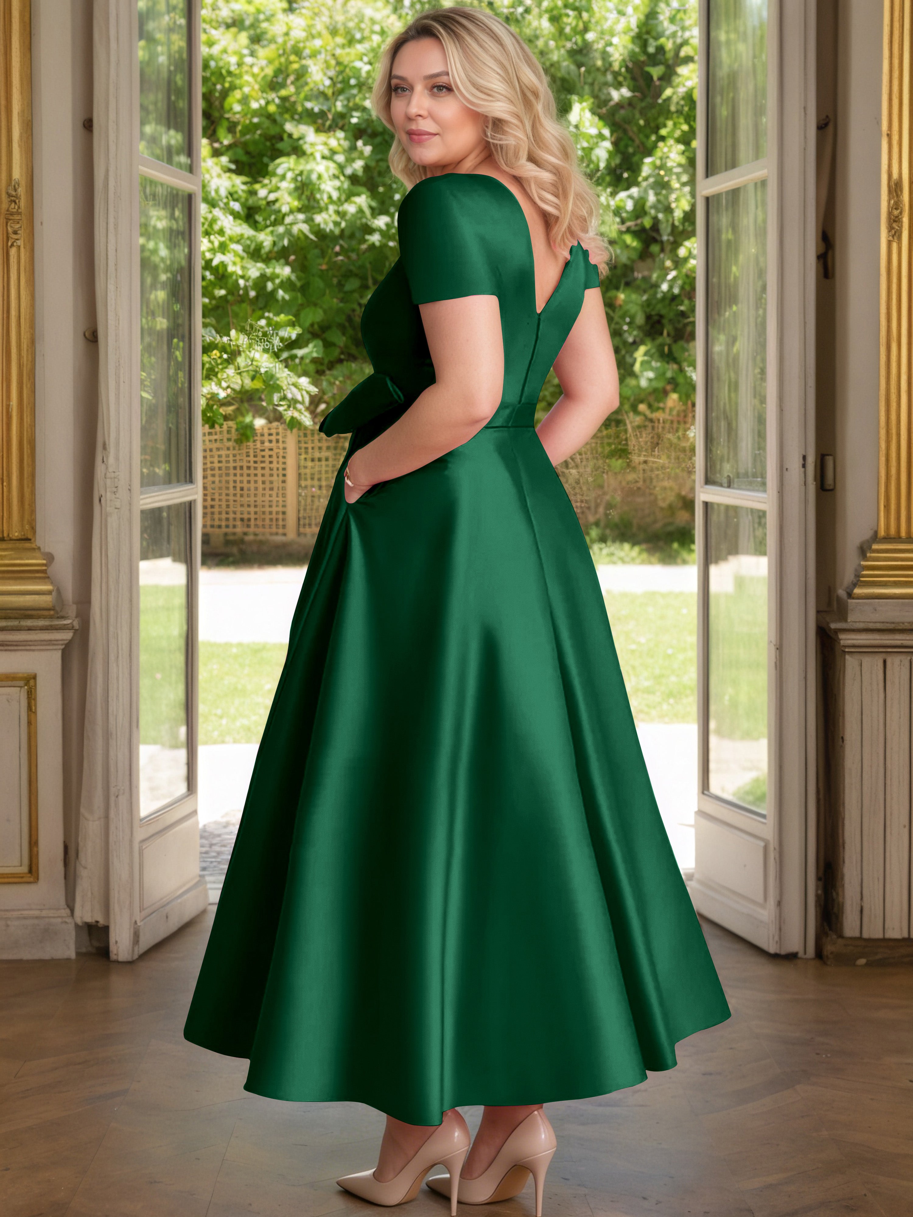 Cicinia Vert Foncé Cicinia Robe Grande Taille Mère De La Mariée Longue A-Line En Satin Perlé Décolleté En V Longueur Cheville