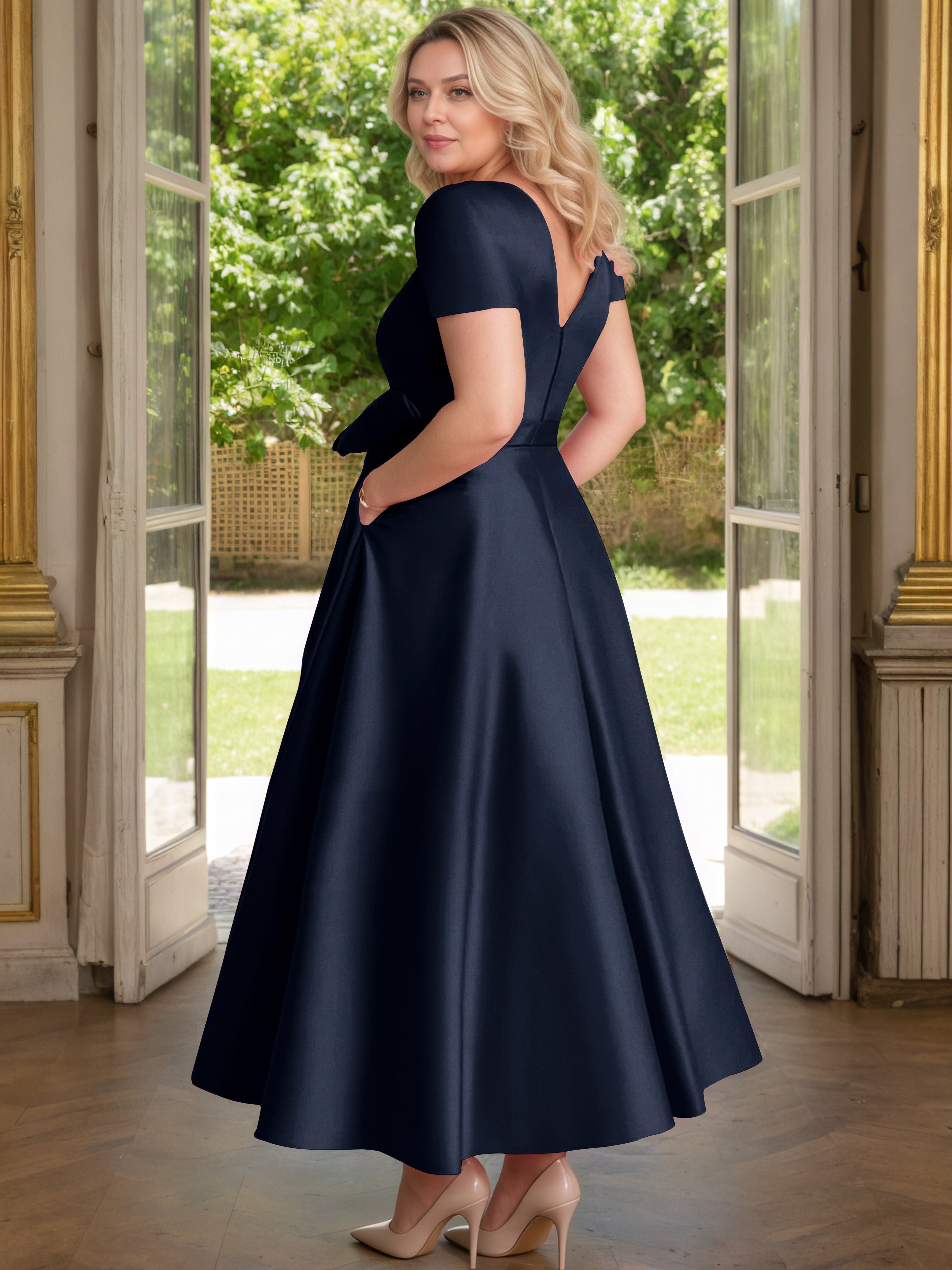 Cicinia Bleu Marine Cicinia Robe Grande Taille Mère De La Mariée Longue A-Line En Satin Perlé Décolleté En V Longueur Cheville