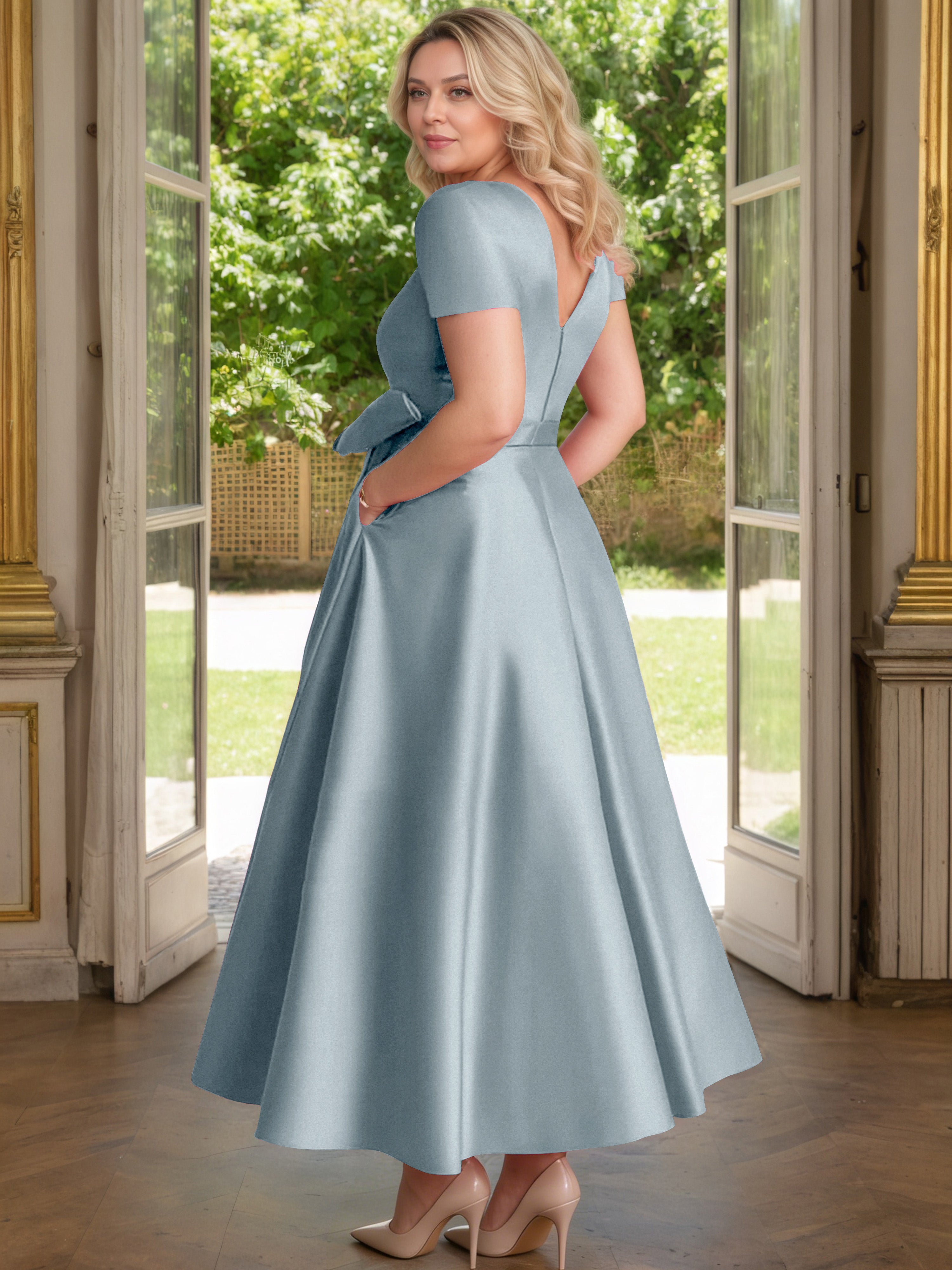 Cicinia Bleu Poudré Cicinia Robe Grande Taille Mère De La Mariée Longue A-Line En Satin Perlé Décolleté En V Longueur Cheville