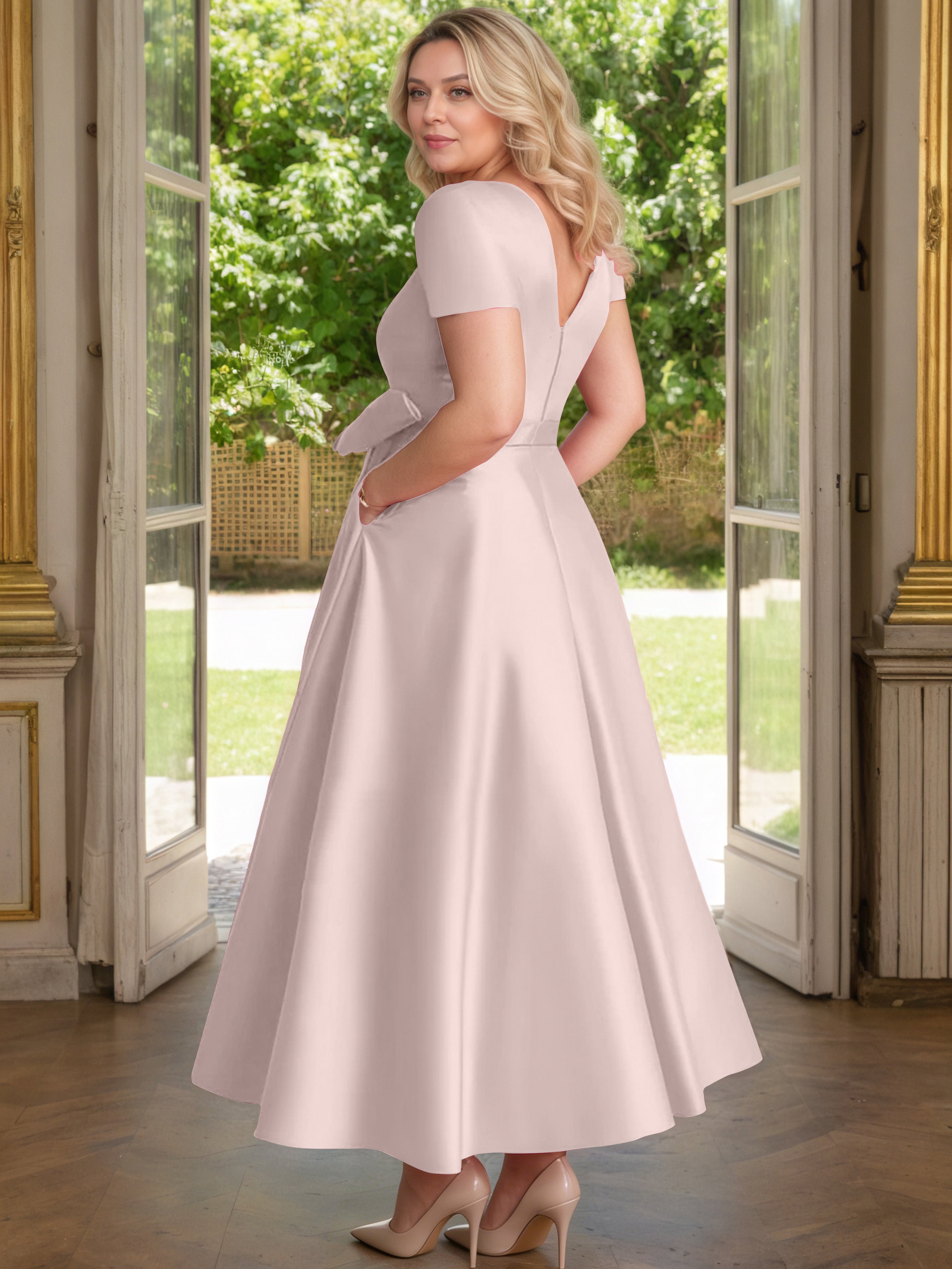 Cicinia Rose Poudré Cicinia Robe Grande Taille Mère De La Mariée Longue A-Line En Satin Perlé Décolleté En V Longueur Cheville