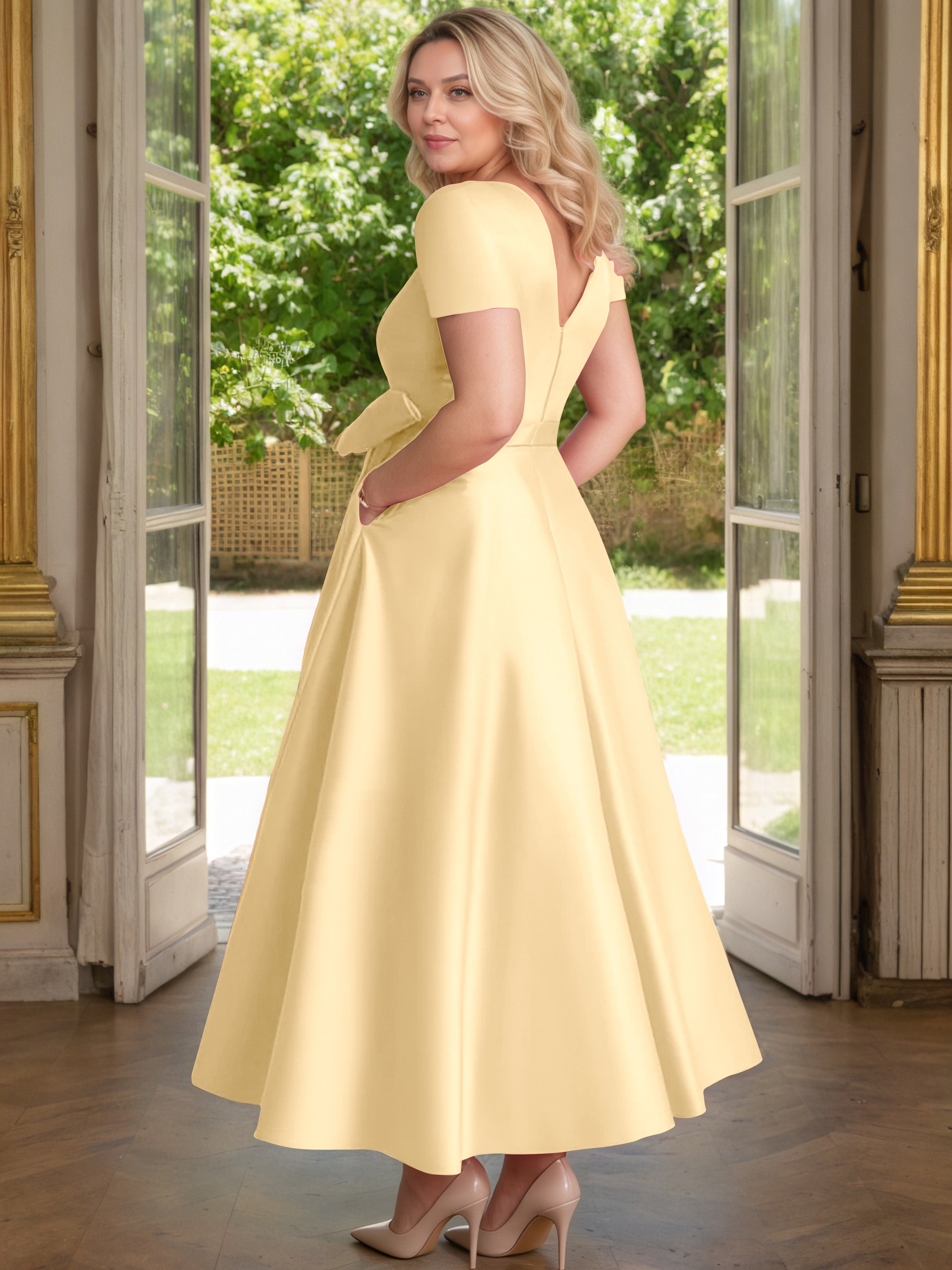 Cicinia Or Cicinia Robe Grande Taille Mère De La Mariée Longue A-Line En Satin Perlé Décolleté En V Longueur Cheville