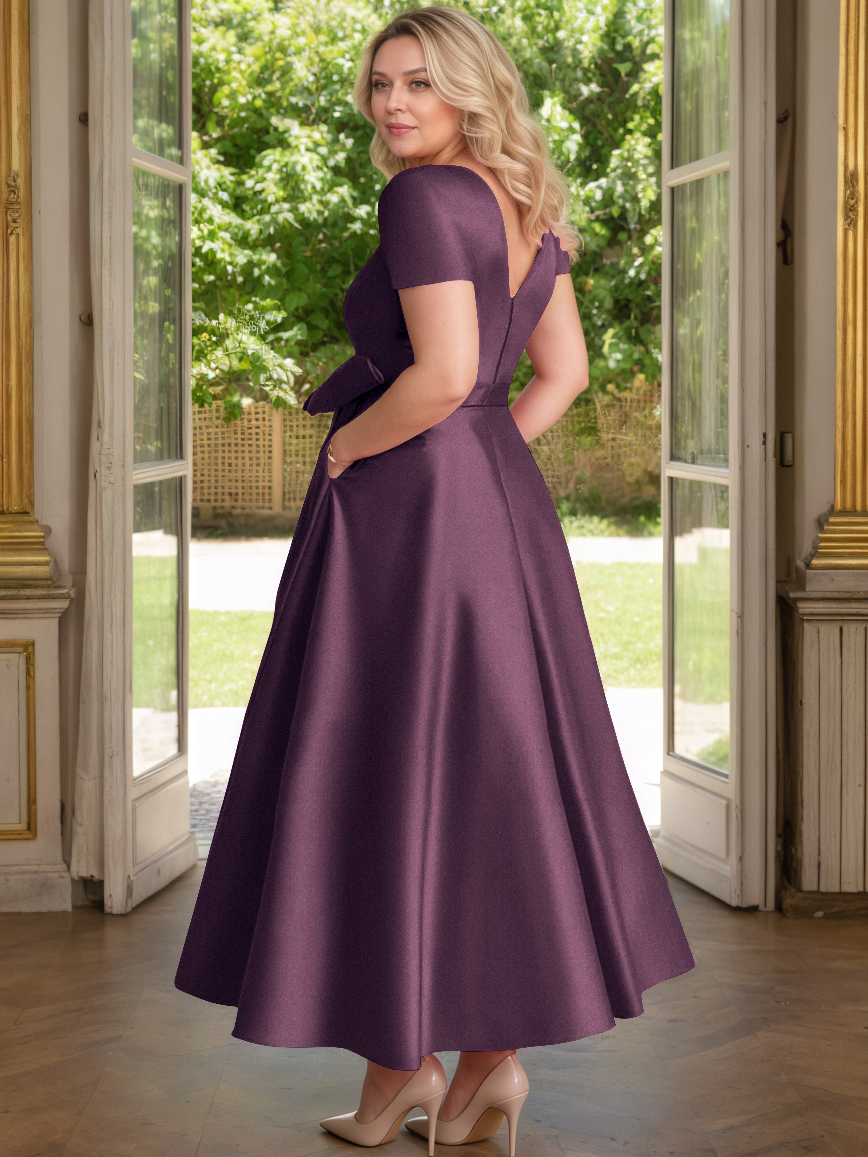Cicinia Raisin Cicinia Robe Grande Taille Mère De La Mariée Longue A-Line En Satin Perlé Décolleté En V Longueur Cheville