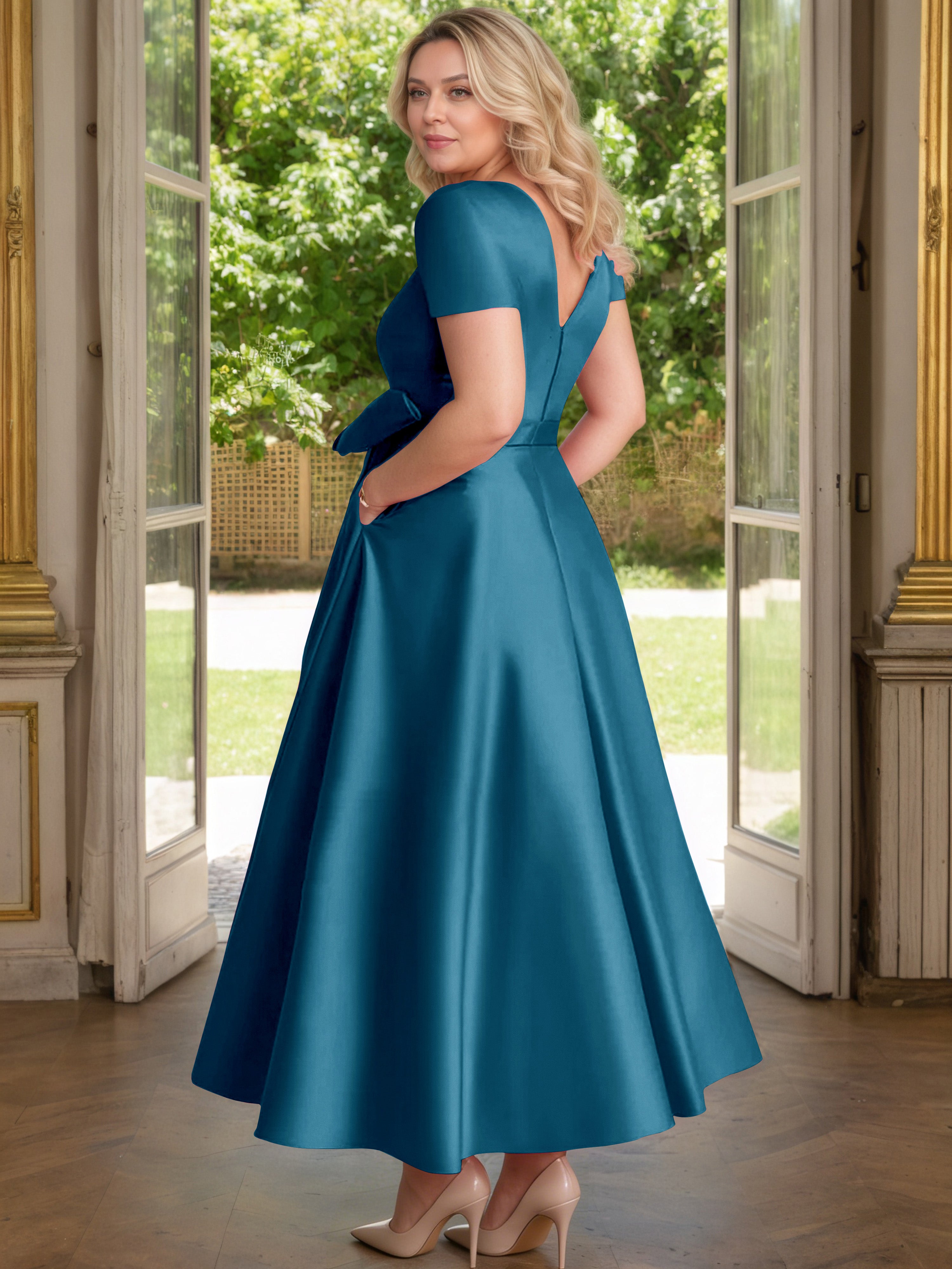 Cicinia Bleu Encre Cicinia Robe Grande Taille Mère De La Mariée Longue A-Line En Satin Perlé Décolleté En V Longueur Cheville