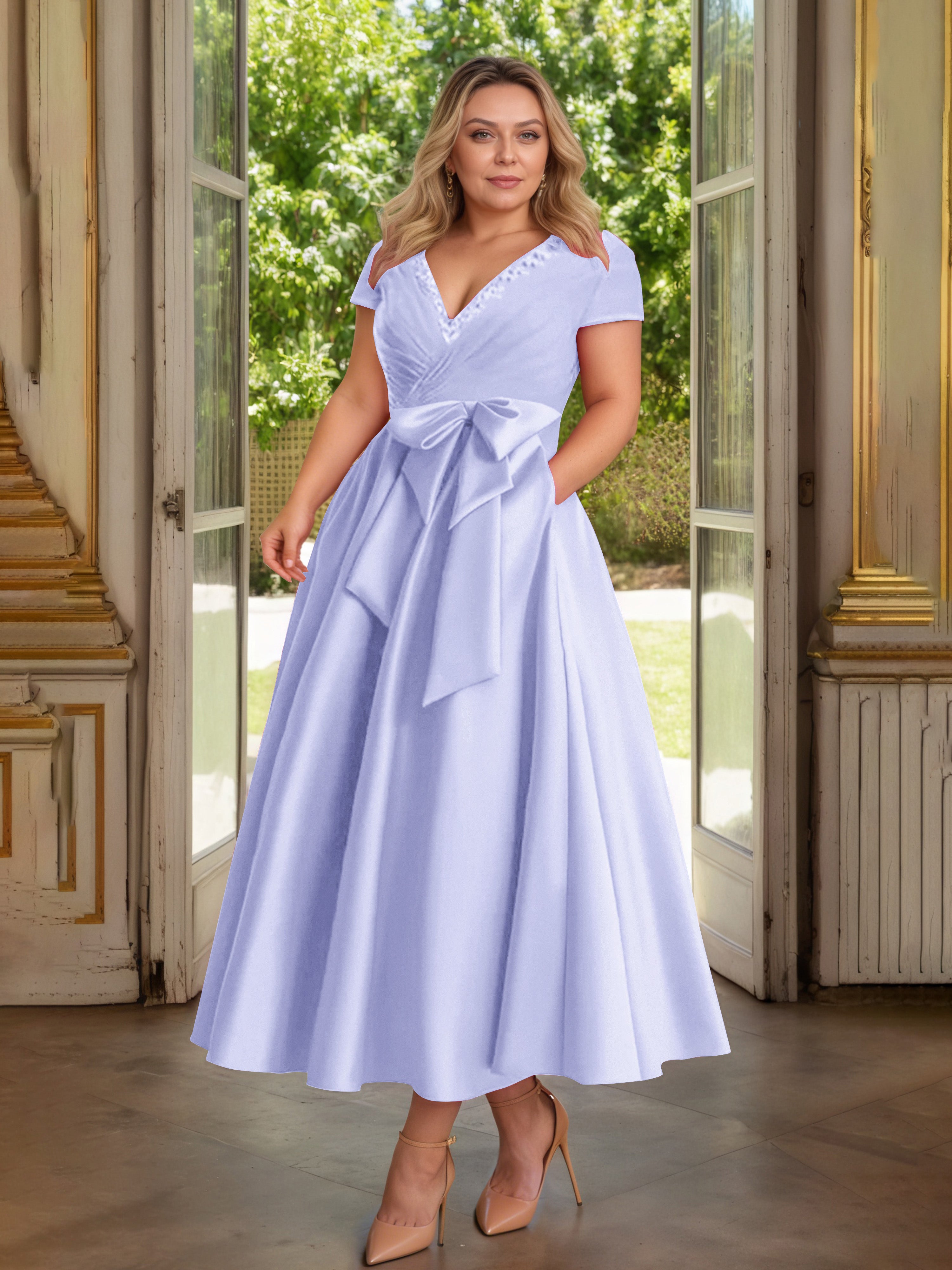 Cicinia Lavande Cicinia Robe Grande Taille Mère De La Mariée Longue A-Line En Satin Perlé Décolleté En V Longueur Cheville