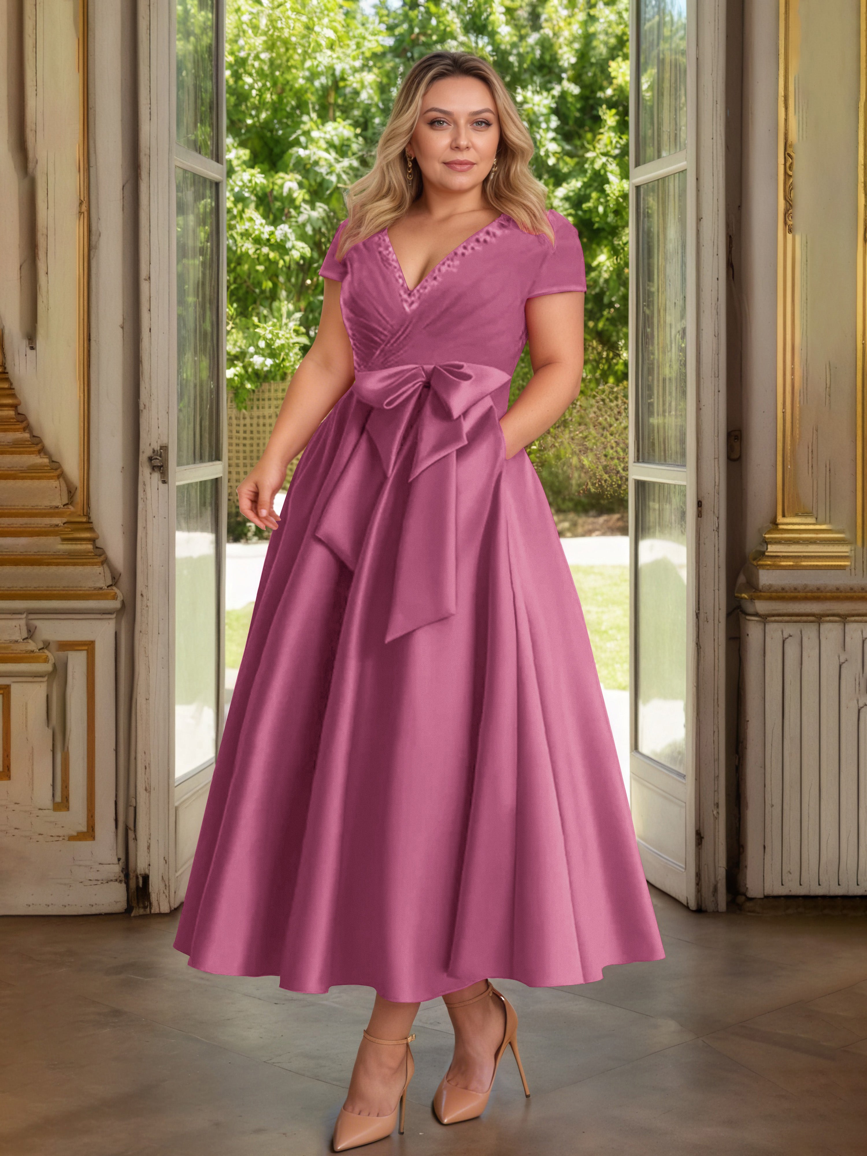 Cicinia Mûre Cicinia Robe Grande Taille Mère De La Mariée Longue A-Line En Satin Perlé Décolleté En V Longueur Cheville