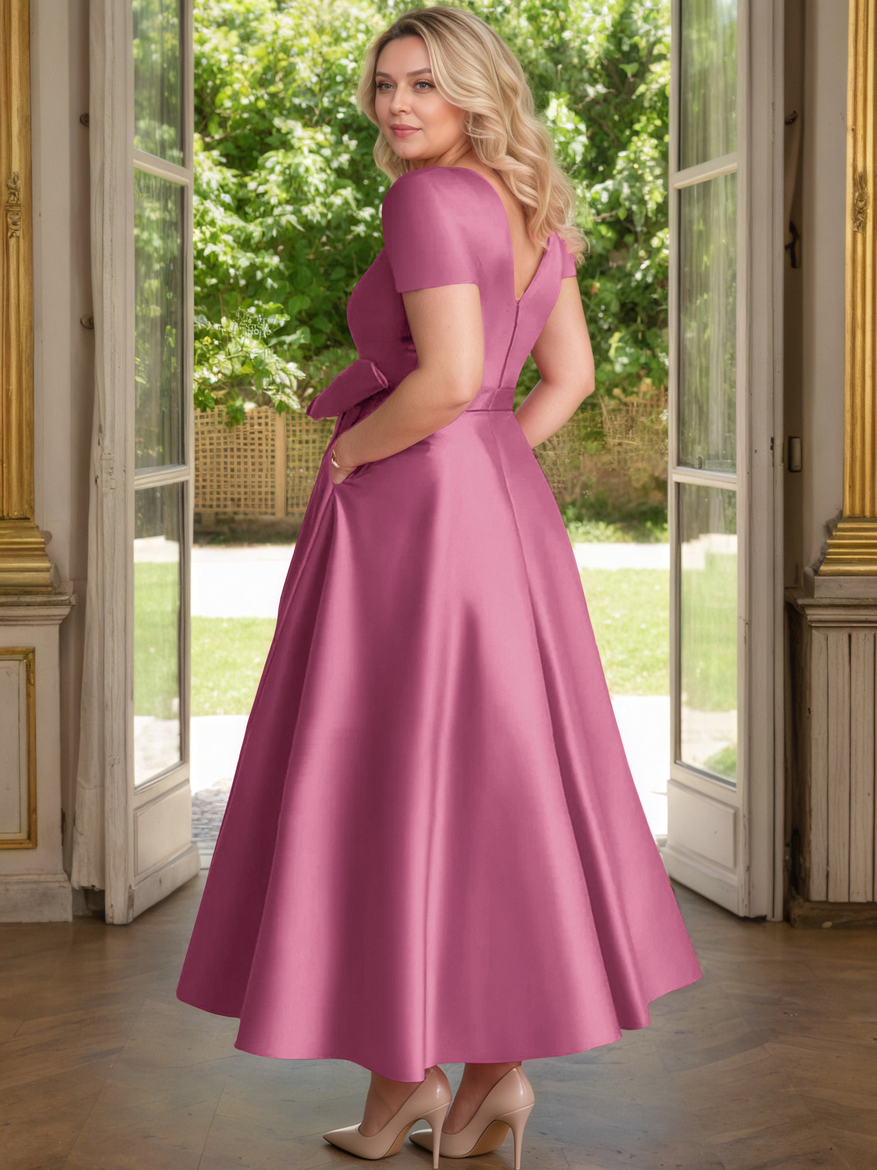 Cicinia Mûre Cicinia Robe Grande Taille Mère De La Mariée Longue A-Line En Satin Perlé Décolleté En V Longueur Cheville
