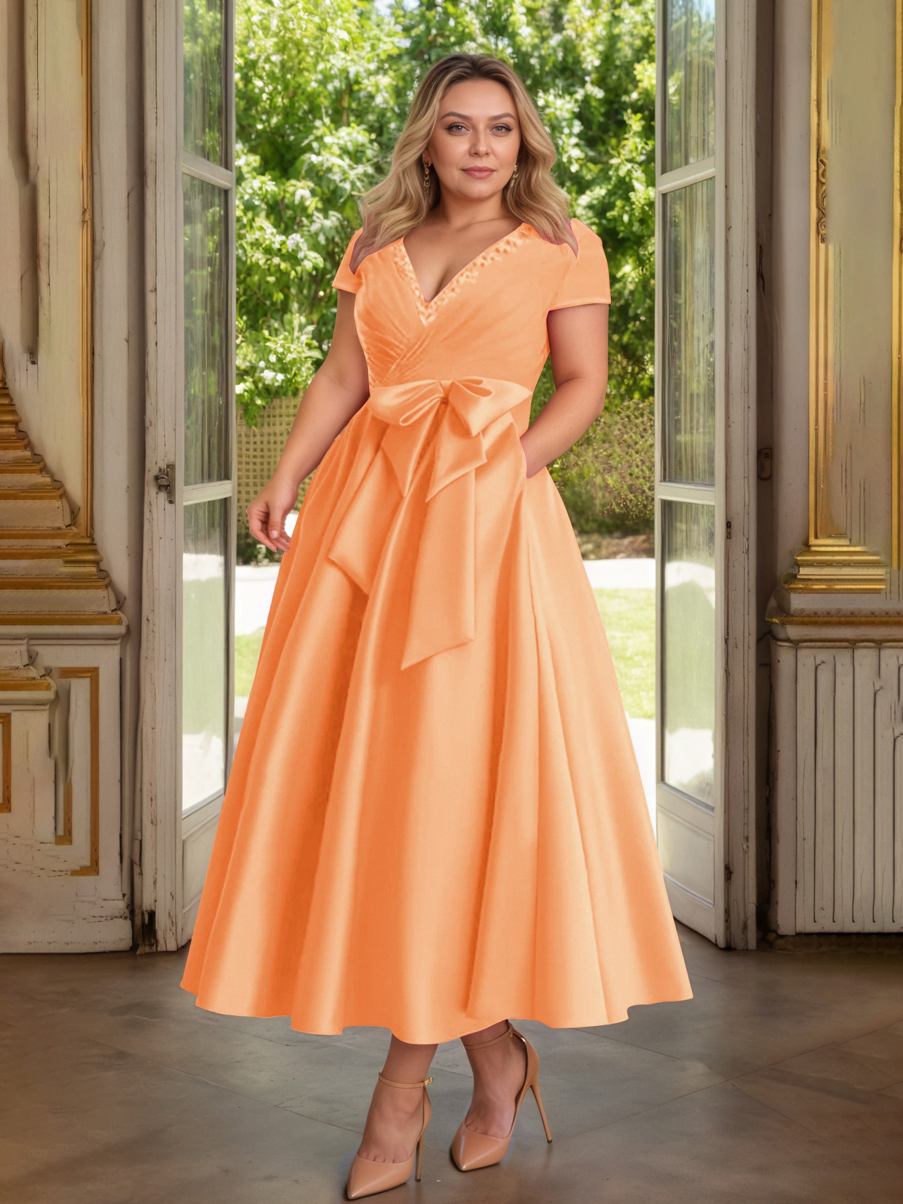 Cicinia Orange Cicinia Robe Grande Taille Mère De La Mariée Longue A-Line En Satin Perlé Décolleté En V Longueur Cheville