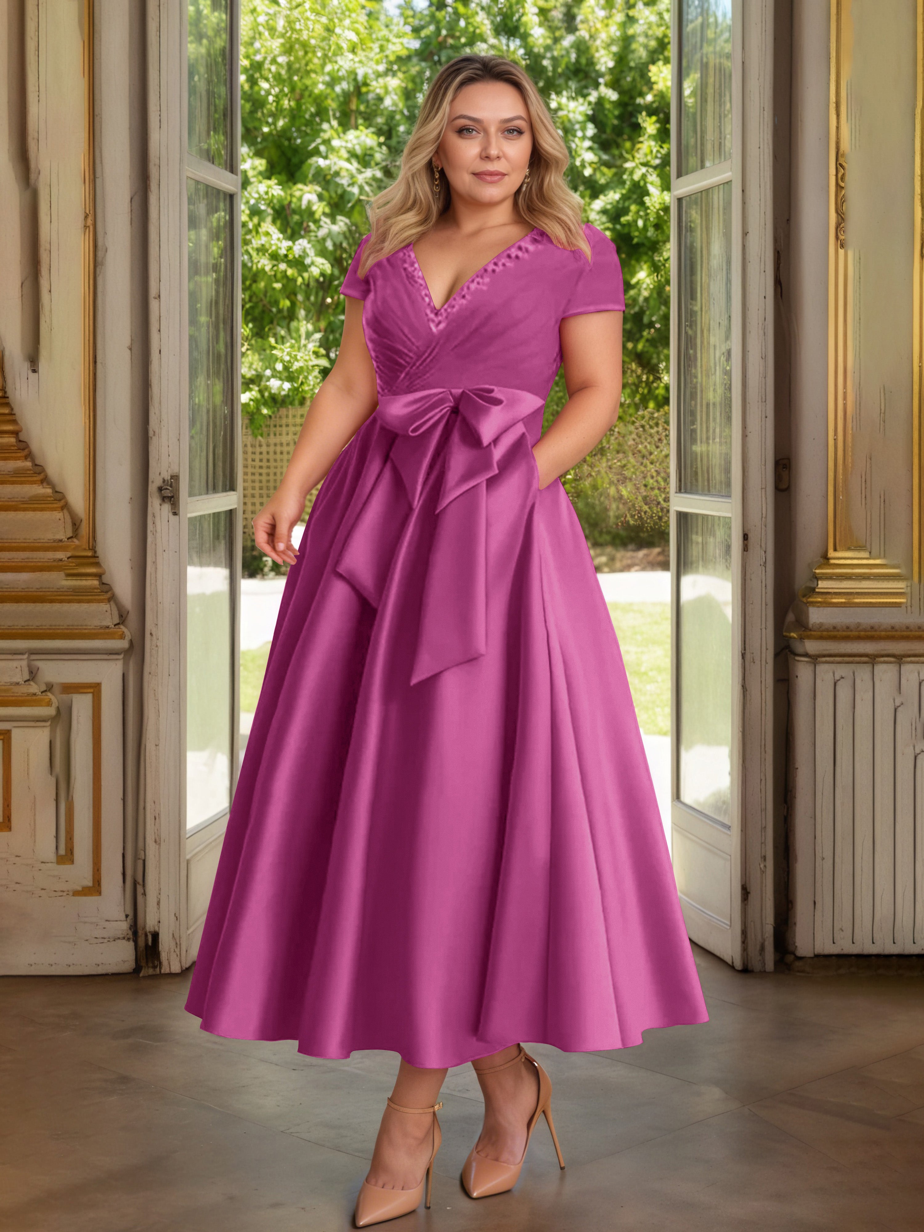 Cicinia Orchidée Cicinia Robe Grande Taille Mère De La Mariée Longue A-Line En Satin Perlé Décolleté En V Longueur Cheville