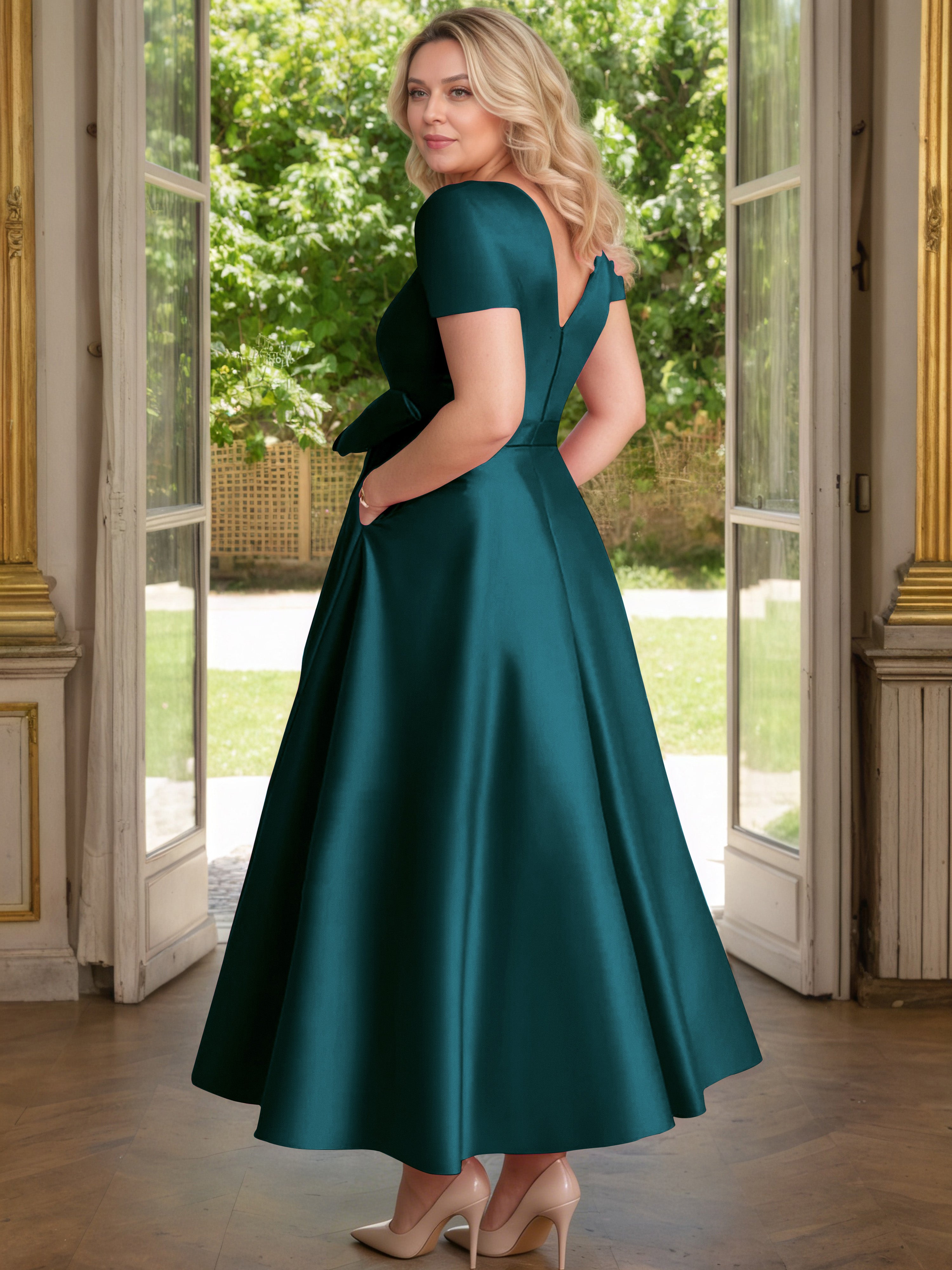 Cicinia Paon Cicinia Robe Grande Taille Mère De La Mariée Longue A-Line En Satin Perlé Décolleté En V Longueur Cheville
