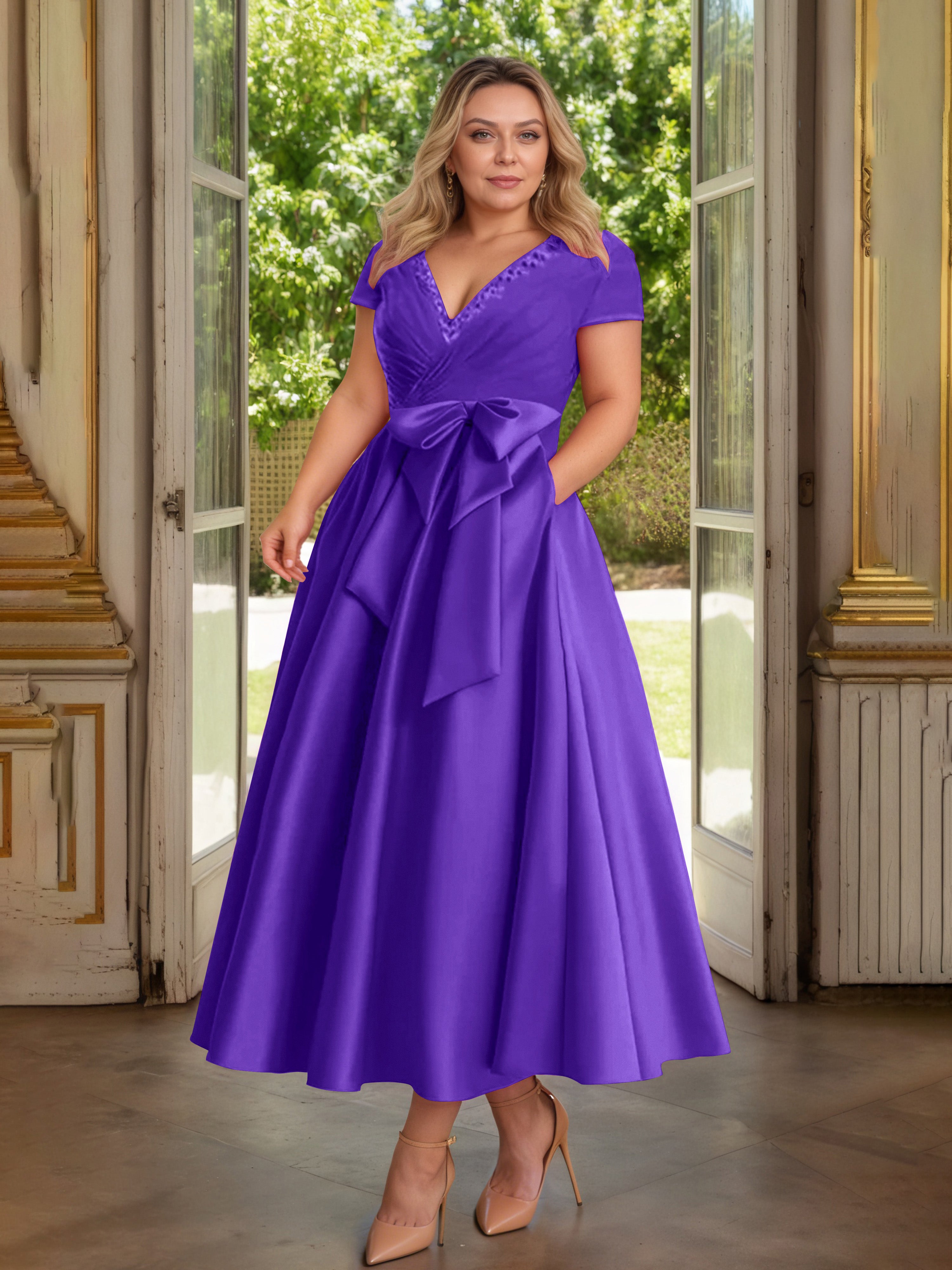 Cicinia Régence Cicinia Robe Grande Taille Mère De La Mariée Longue A-Line En Satin Perlé Décolleté En V Longueur Cheville