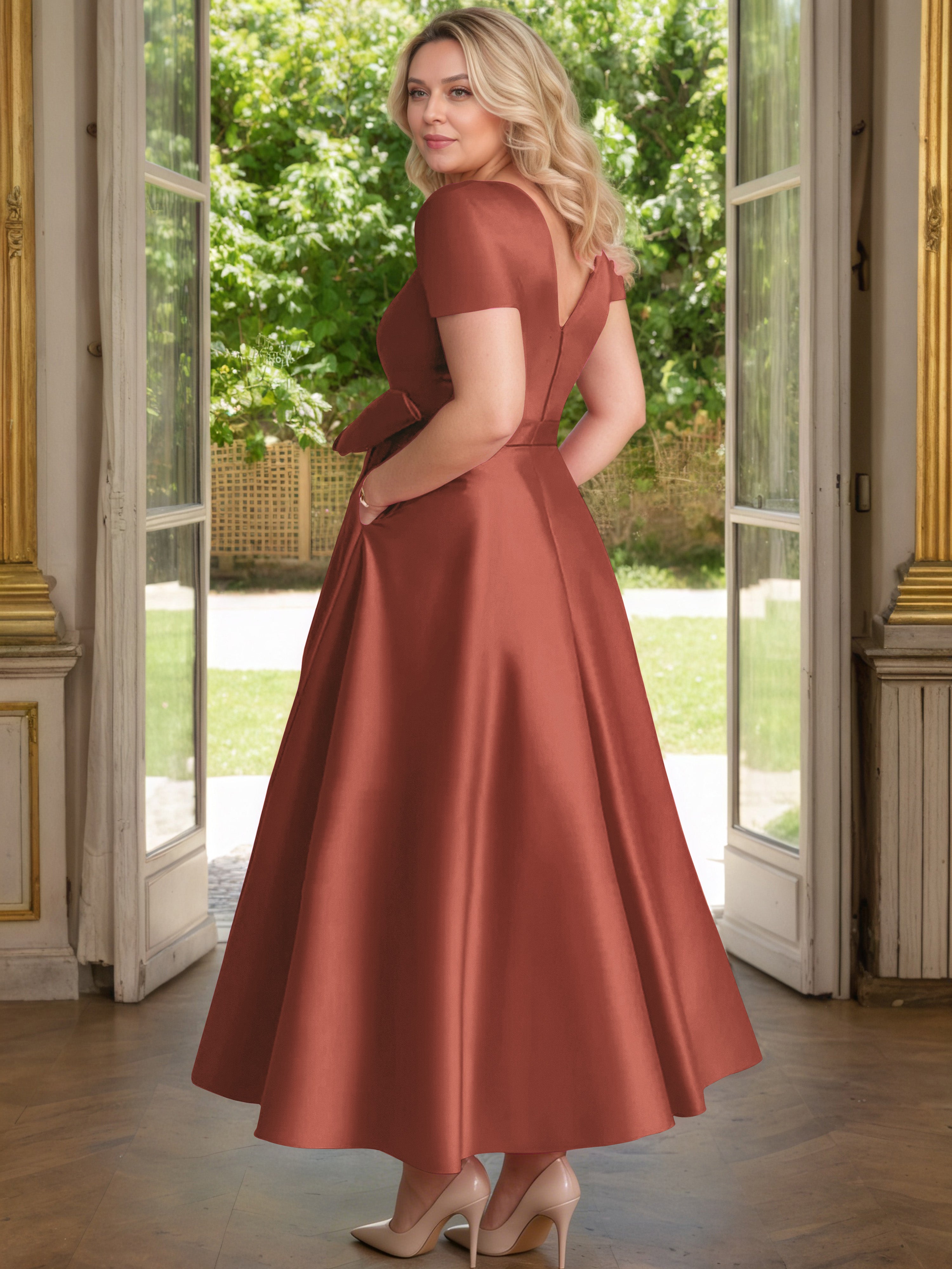 Cicinia Rouille Cicinia Robe Grande Taille Mère De La Mariée Longue A-Line En Satin Perlé Décolleté En V Longueur Cheville