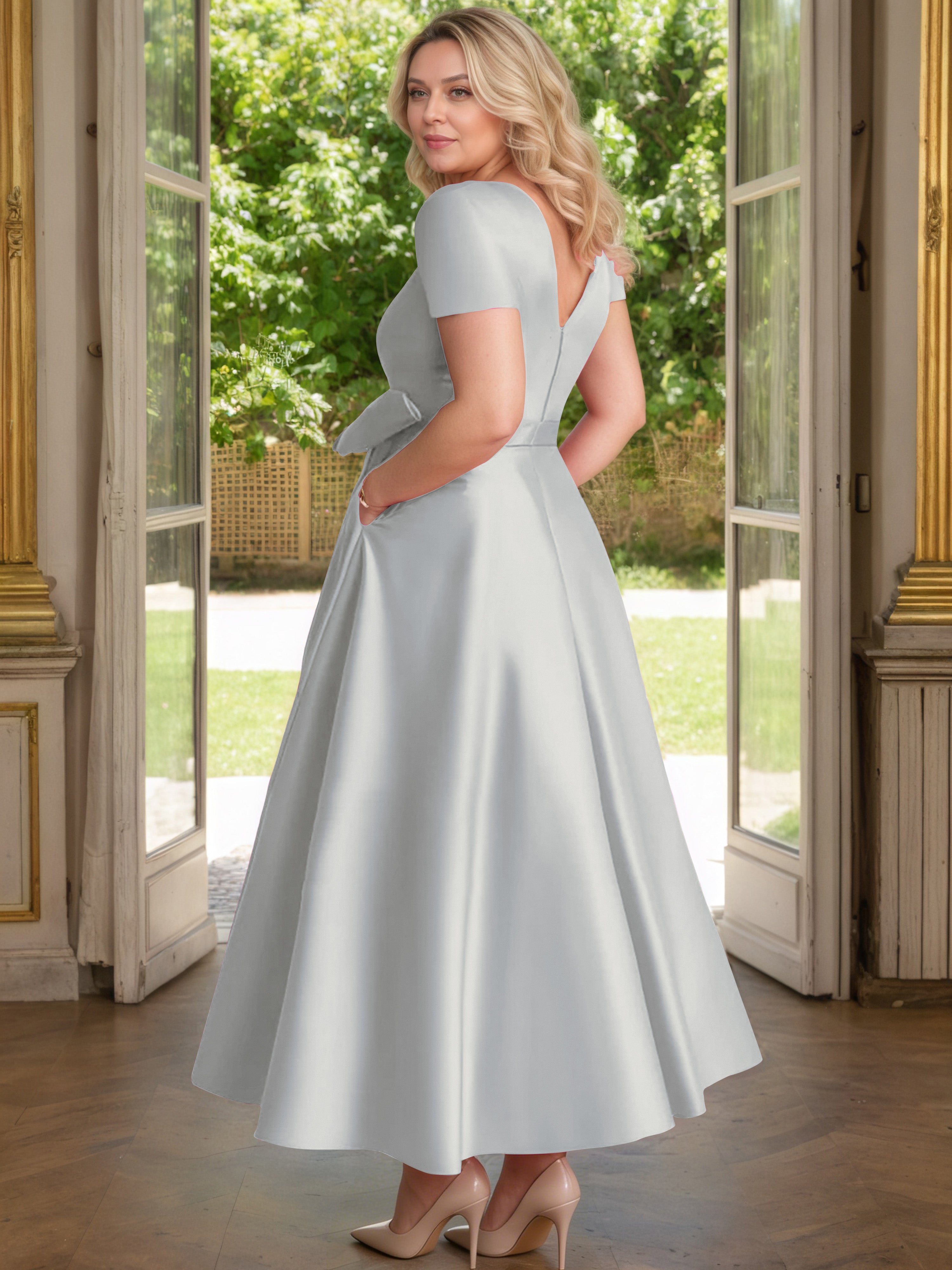 Cicinia Argent Cicinia Robe Grande Taille Mère De La Mariée Longue A-Line En Satin Perlé Décolleté En V Longueur Cheville