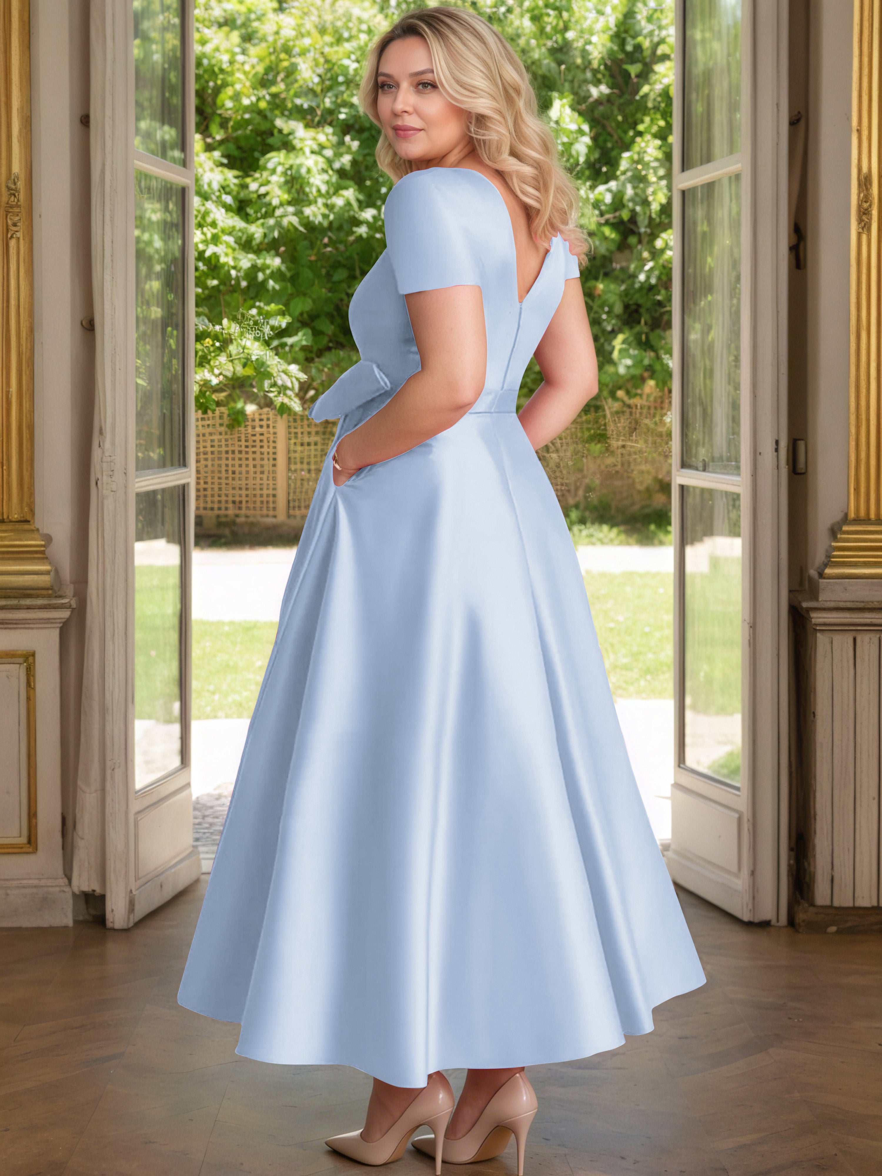 Cicinia Bleu Ciel Cicinia Robe Grande Taille Mère De La Mariée Longue A-Line En Satin Perlé Décolleté En V Longueur Cheville