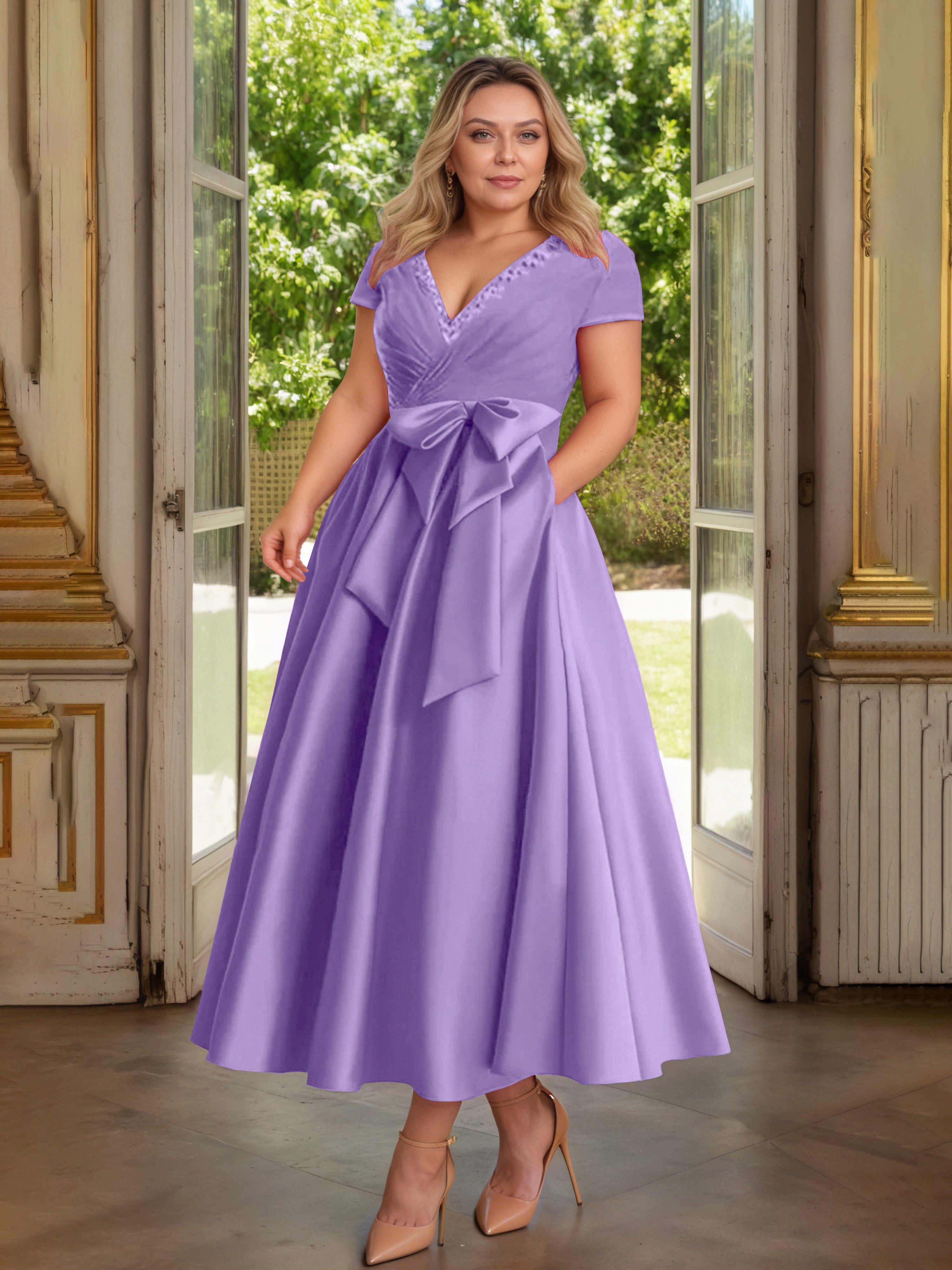 Cicinia Tahiti Cicinia Robe Grande Taille Mère De La Mariée Longue A-Line En Satin Perlé Décolleté En V Longueur Cheville