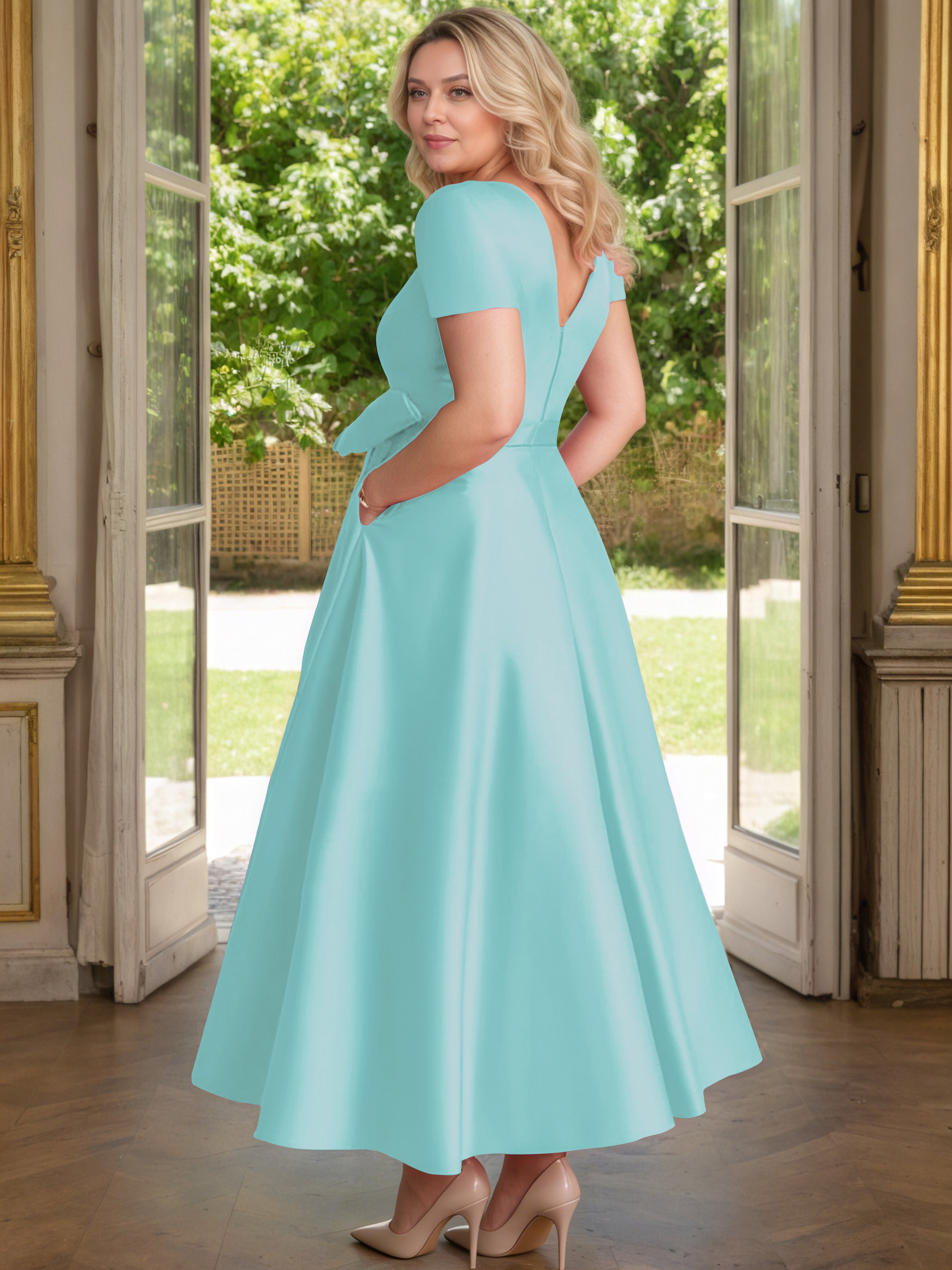 Cicinia Turquoise Cicinia Robe Grande Taille Mère De La Mariée Longue A-Line En Satin Perlé Décolleté En V Longueur Cheville