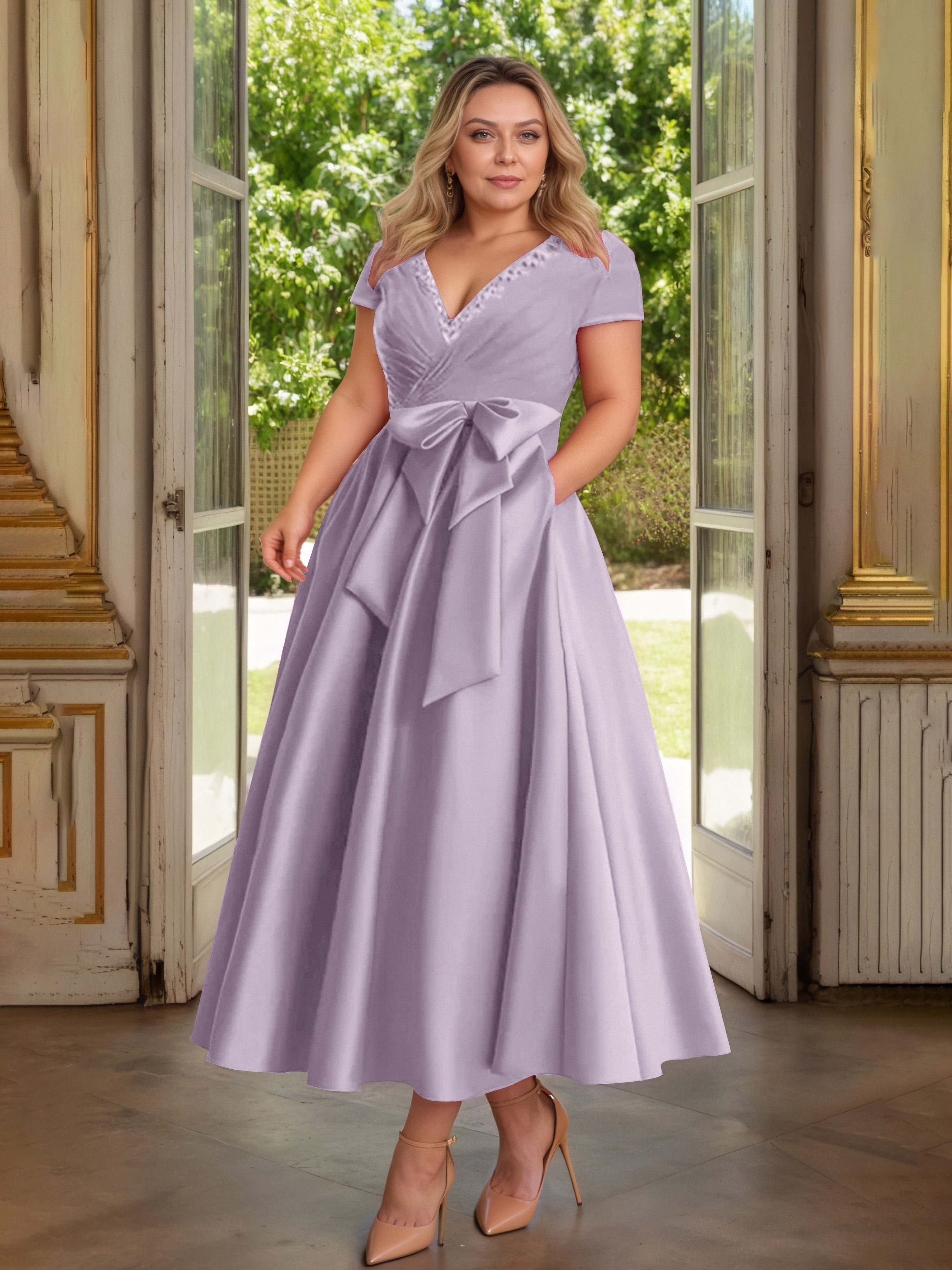 Cicinia Vintage Mauve Cicinia Robe Grande Taille Mère De La Mariée Longue A-Line En Satin Perlé Décolleté En V Longueur Cheville