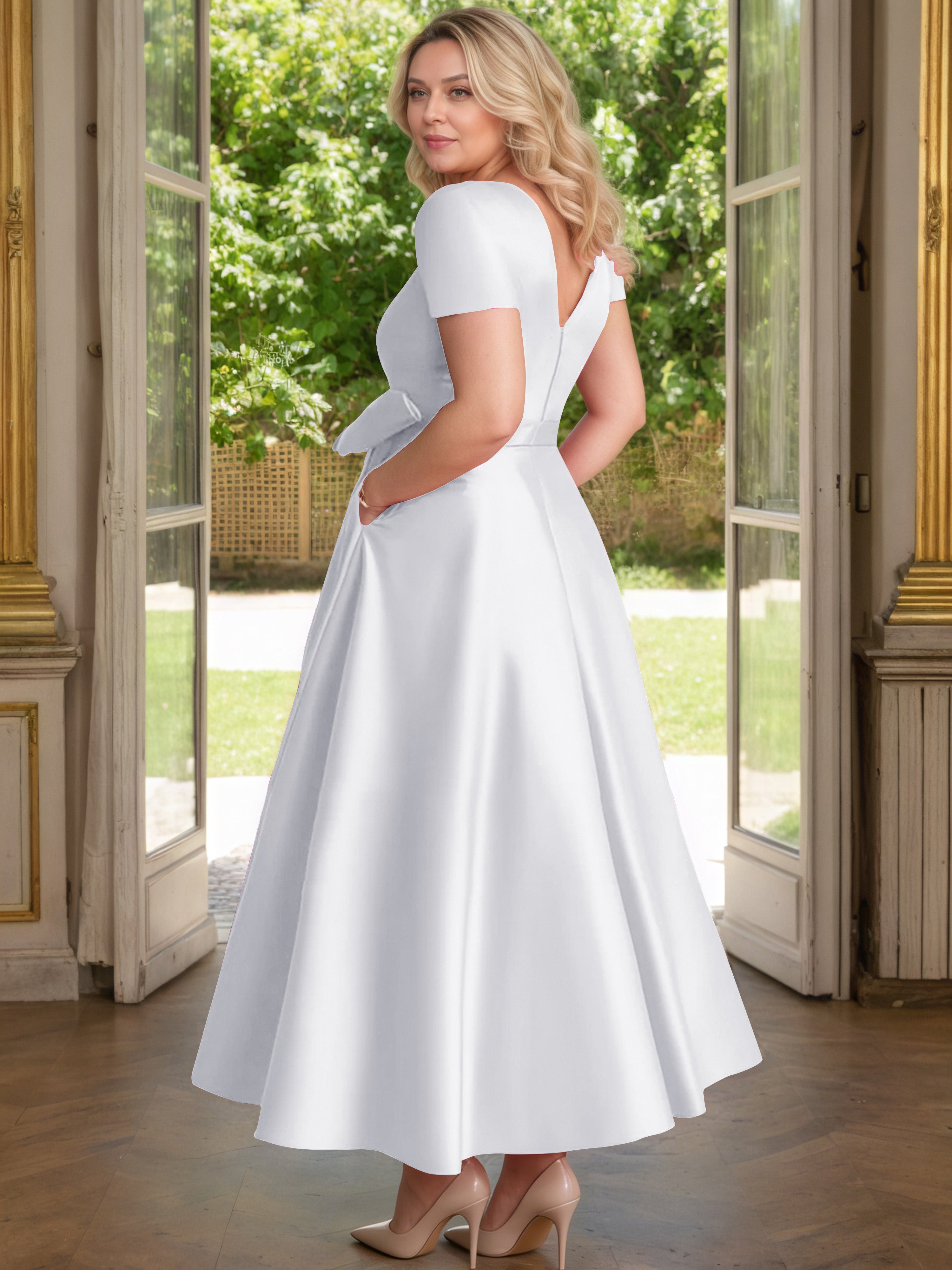 Cicinia Blanc Cicinia Robe Grande Taille Mère De La Mariée Longue A-Line En Satin Perlé Décolleté En V Longueur Cheville