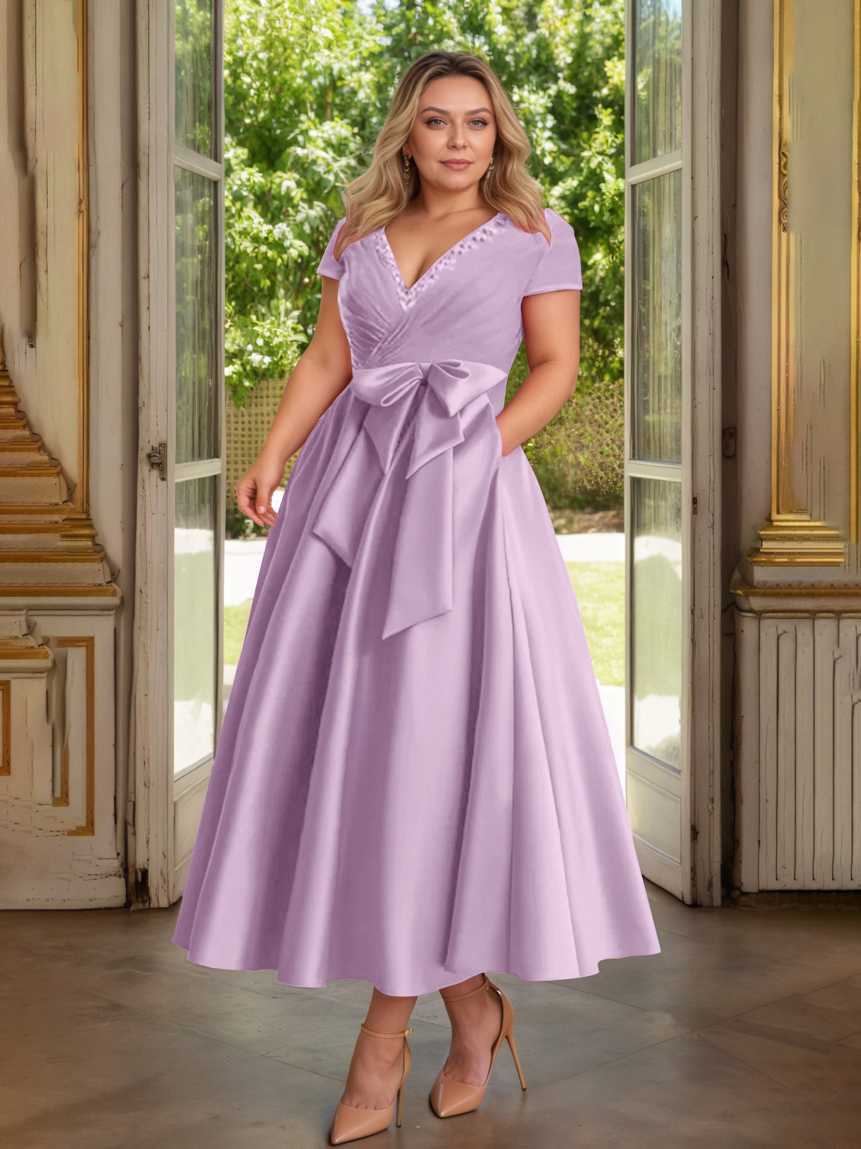Cicinia Glycine Cicinia Robe Grande Taille Mère De La Mariée Longue A-Line En Satin Perlé Décolleté En V Longueur Cheville
