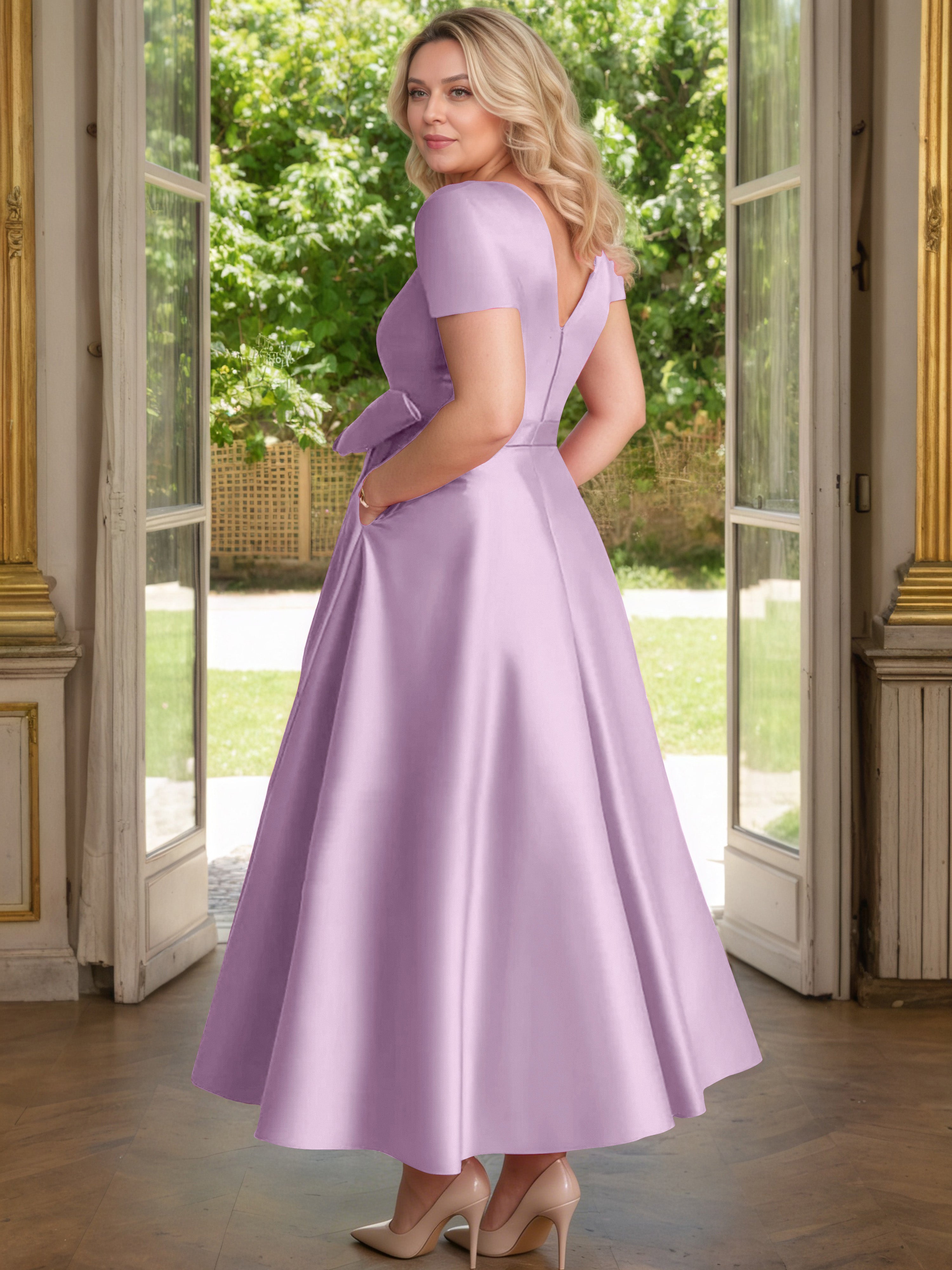 Cicinia Glycine Cicinia Robe Grande Taille Mère De La Mariée Longue A-Line En Satin Perlé Décolleté En V Longueur Cheville