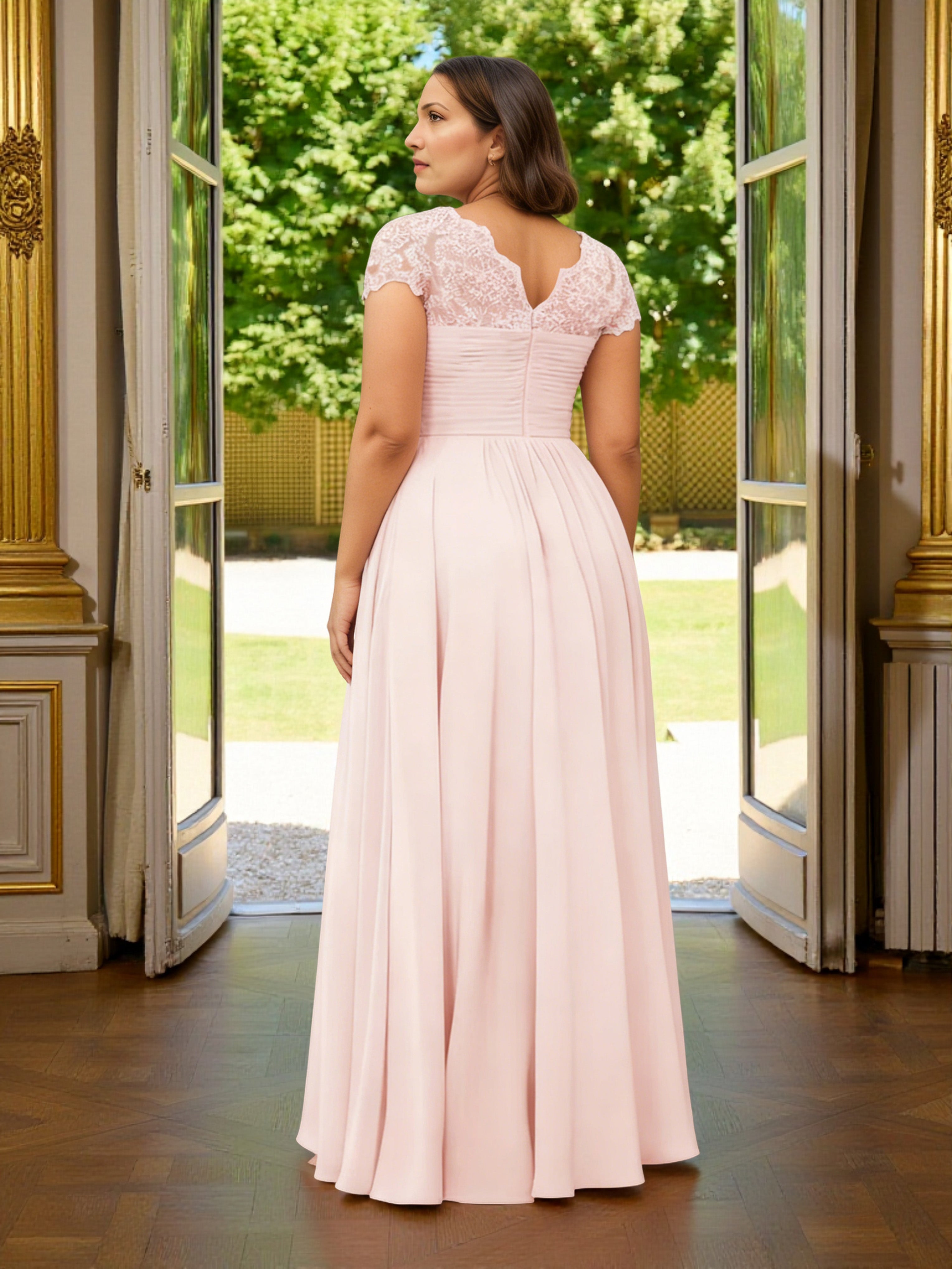 Cicinia Robe Grande Taille pour Mère de la Mariée ROSE PALE Longue A-Line en Mousseline Appliqués Dentelle Longueur Sol