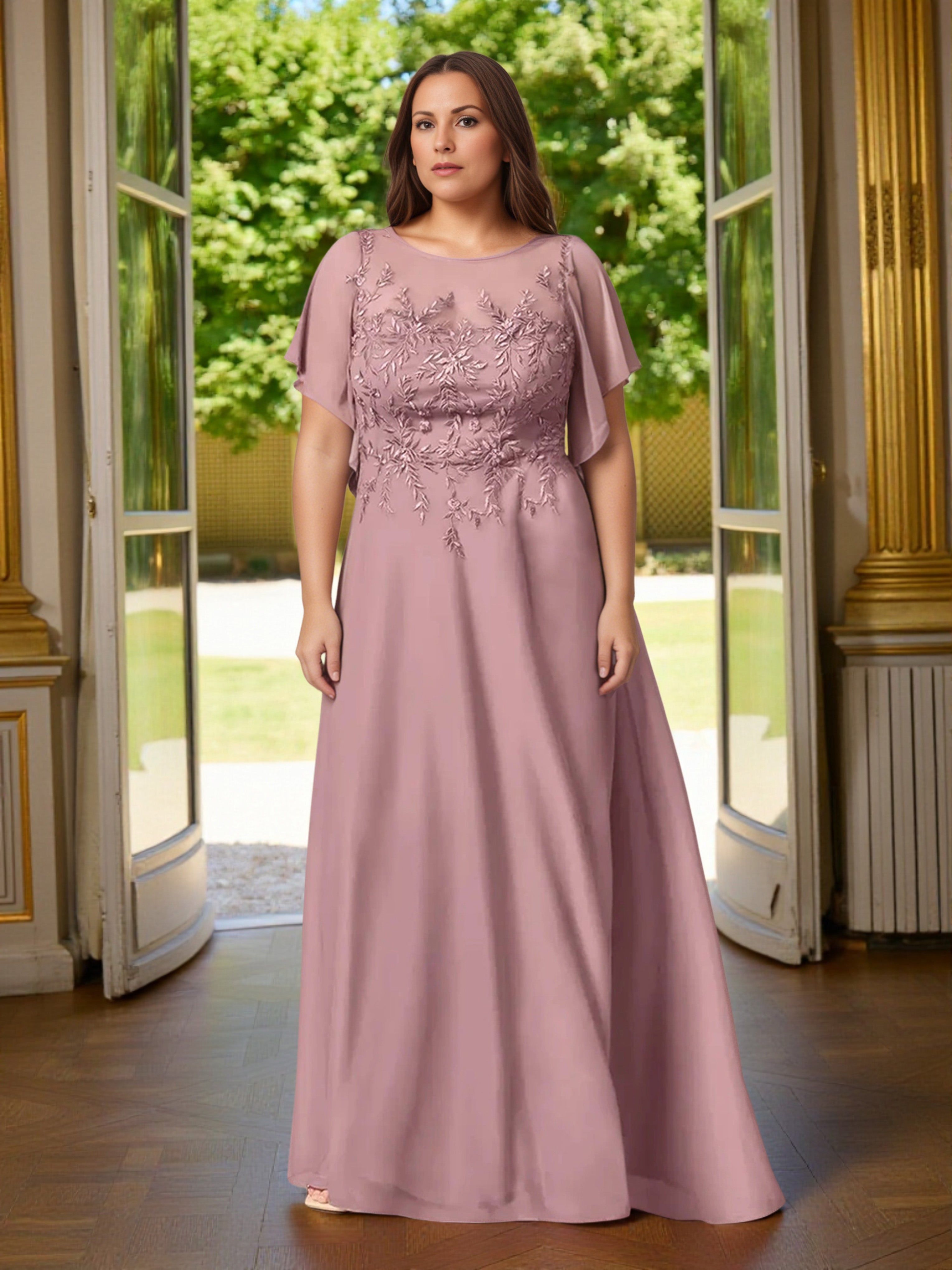 Cicinia Rose Poussiéreux Robe Grande Taille pour Mère de la Mariée Longue A-Line en Mousseline Dentelle
