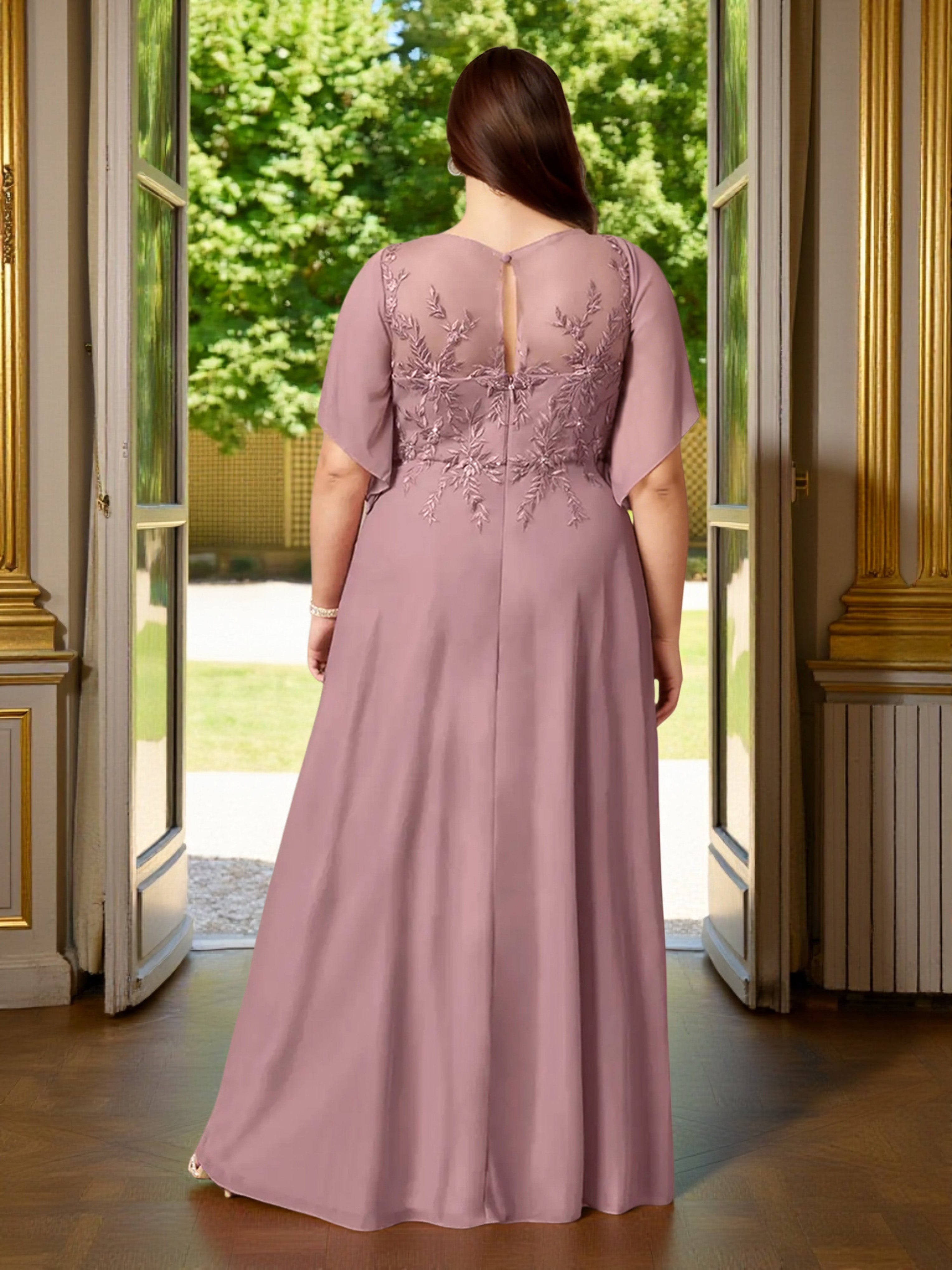 Cicinia Rose Poussiéreux Robe Grande Taille pour Mère de la Mariée Longue A-Line en Mousseline Dentelle