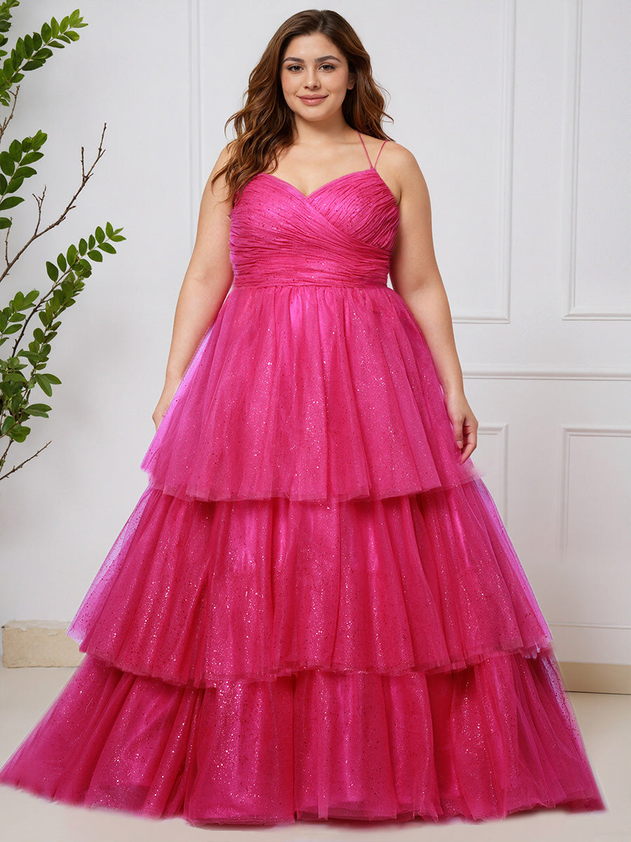 Cicinia FUCHSIA Robe de Bal Princesse à Tulle Bretelles Spaghetti Trapèze Grande Taille