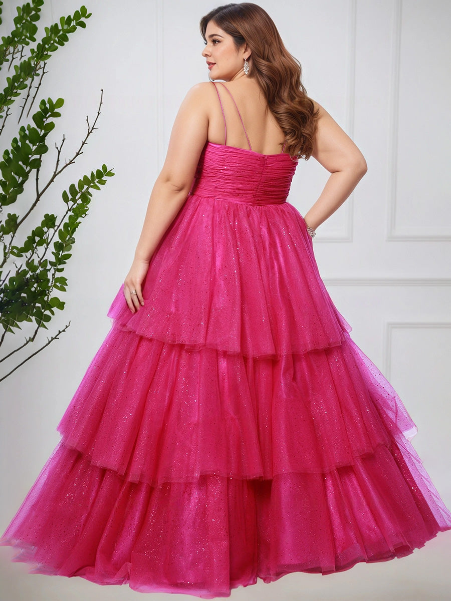 Cicinia FUCHSIA Robe de Bal Princesse à Tulle Bretelles Spaghetti Trapèze Grande Taille