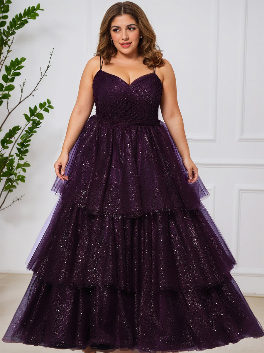 Cicinia Raisin Robe de Bal Princesse à Tulle Bretelles Spaghetti Trapèze Grande Taille