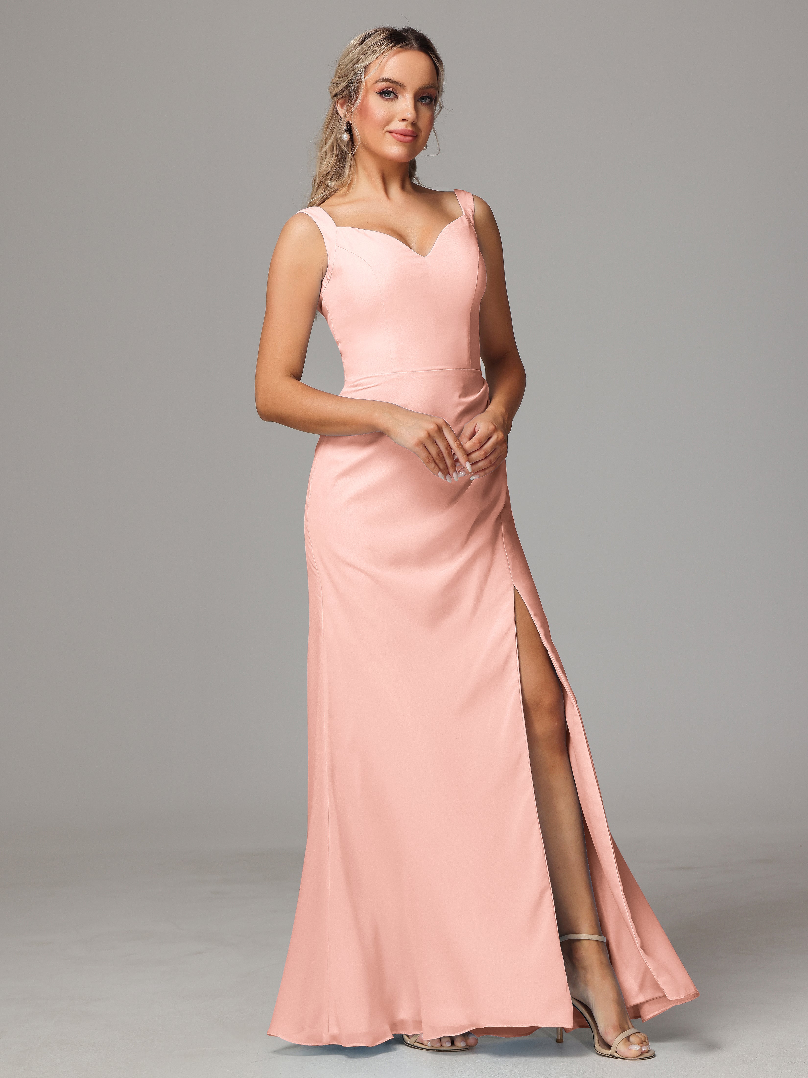 Robes Demoiselle D Honneur Corail Dos V Fendue Devant Mousseline Robe Demoiselle D'Honneur