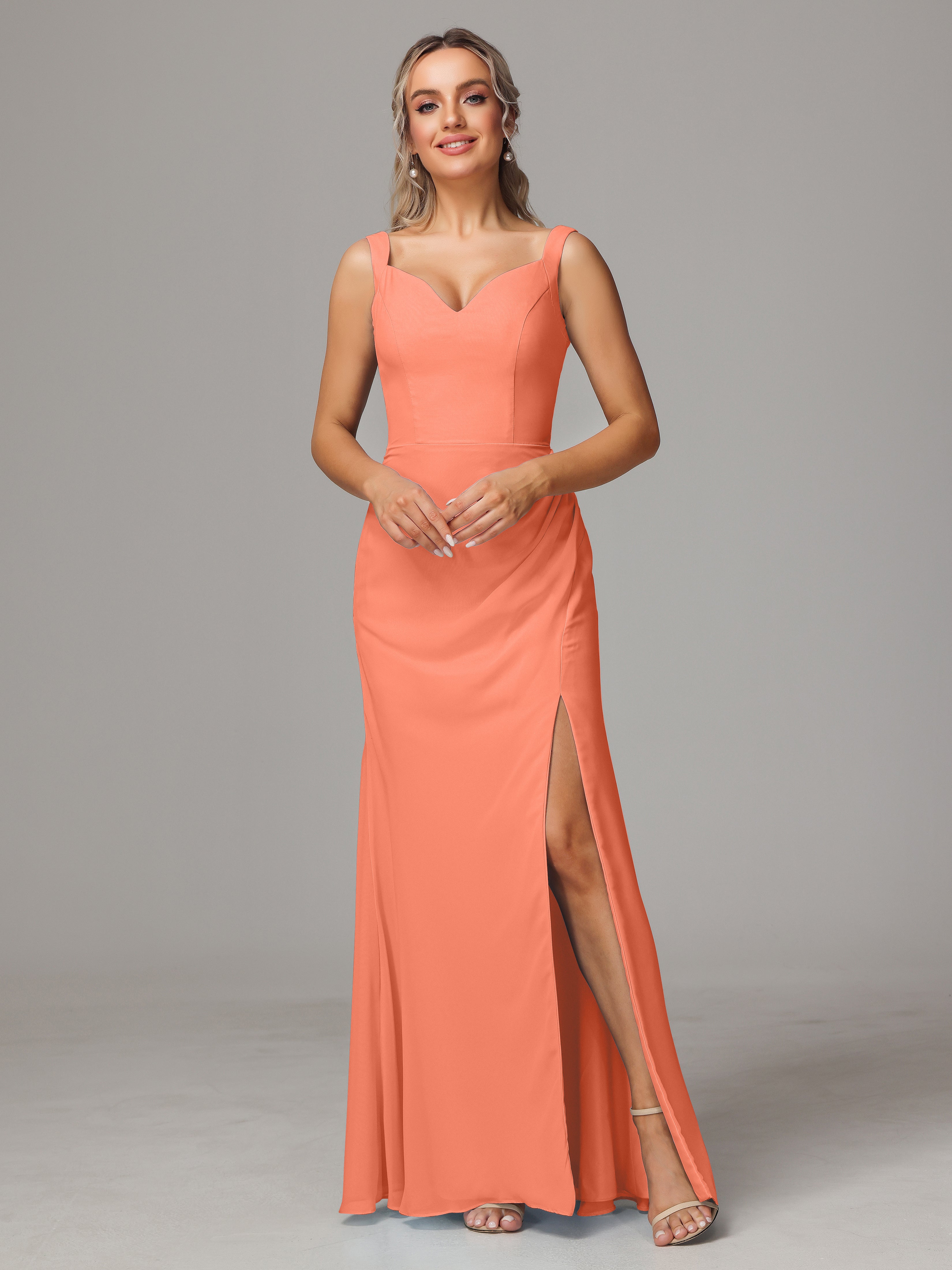 Robes De Demoiselle D'Honneur Coucher De Soleil Dos V Fendue Devant Mousseline Robe Demoiselle D'Honneur