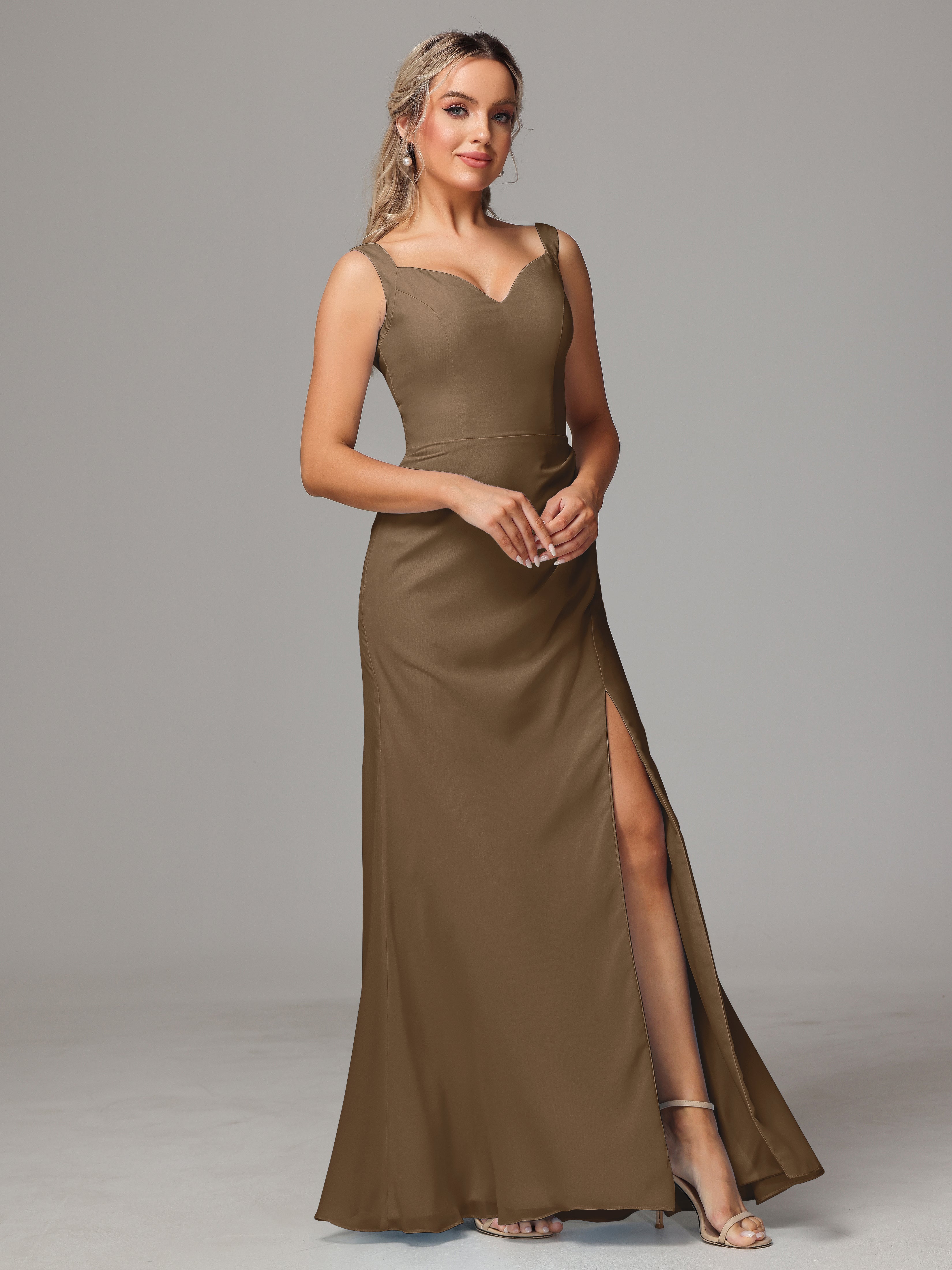 Robe Demoiselle D Honneur Moka Dos V Fendue Devant Mousseline Robe Demoiselle D'Honneur